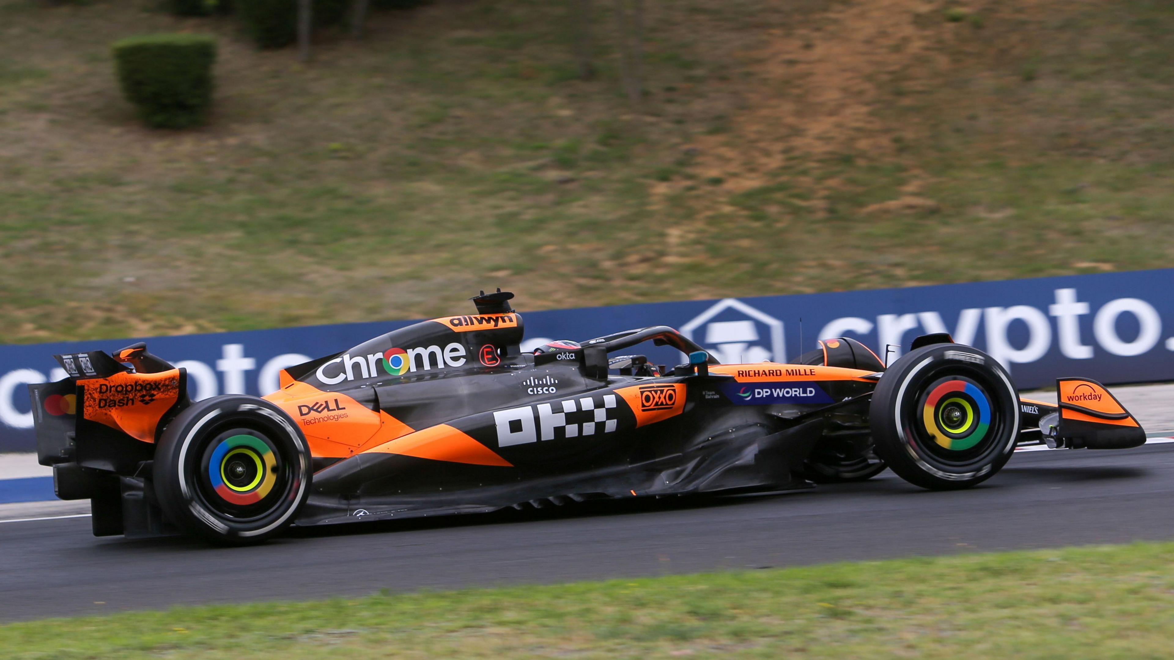 A side view of Oscar Piastri's McLaren MCL39 during the 2025 Hungarian Grand Prix