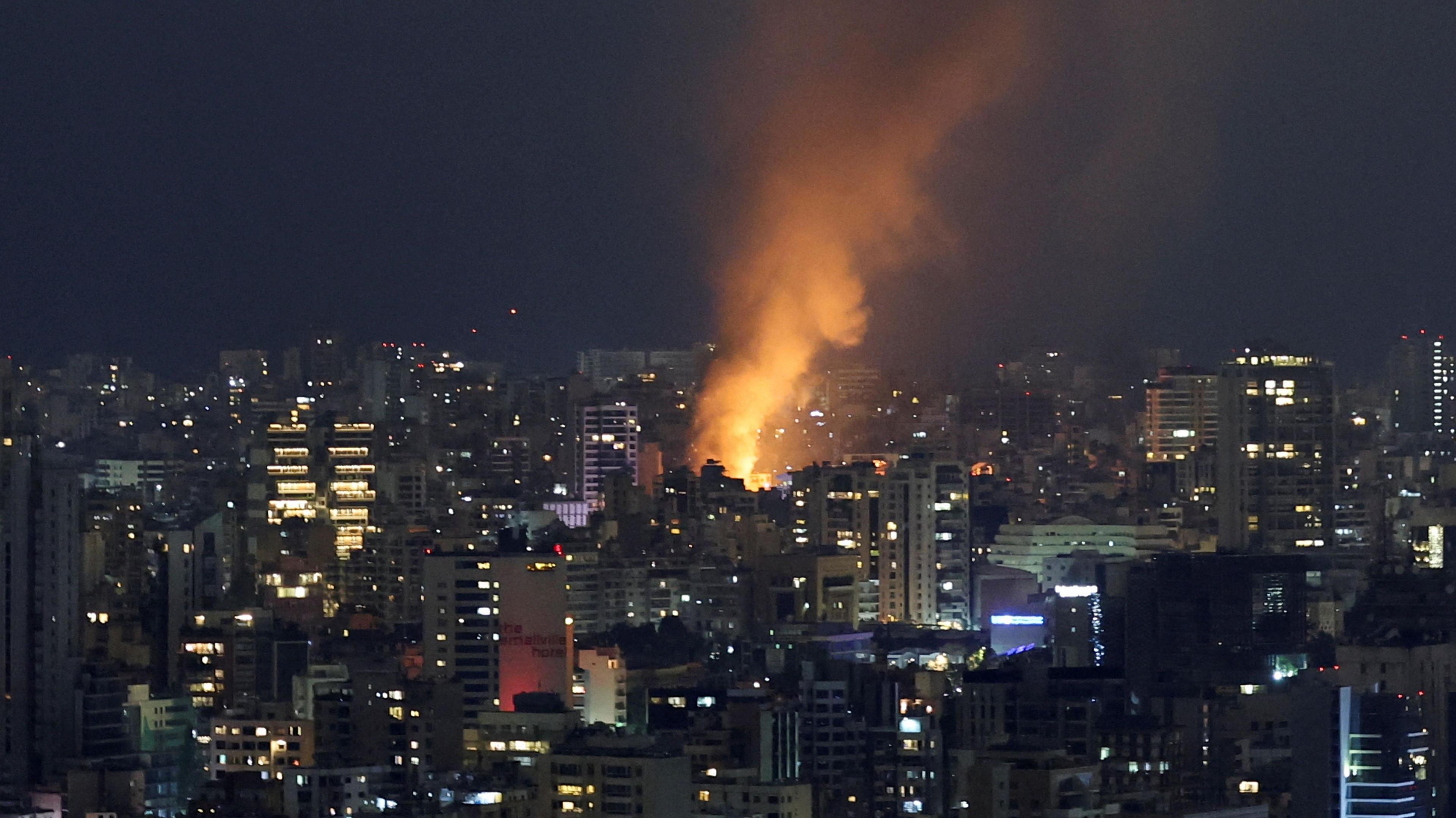 Smoke rising after Israeli strike on central Beirut on 10 September