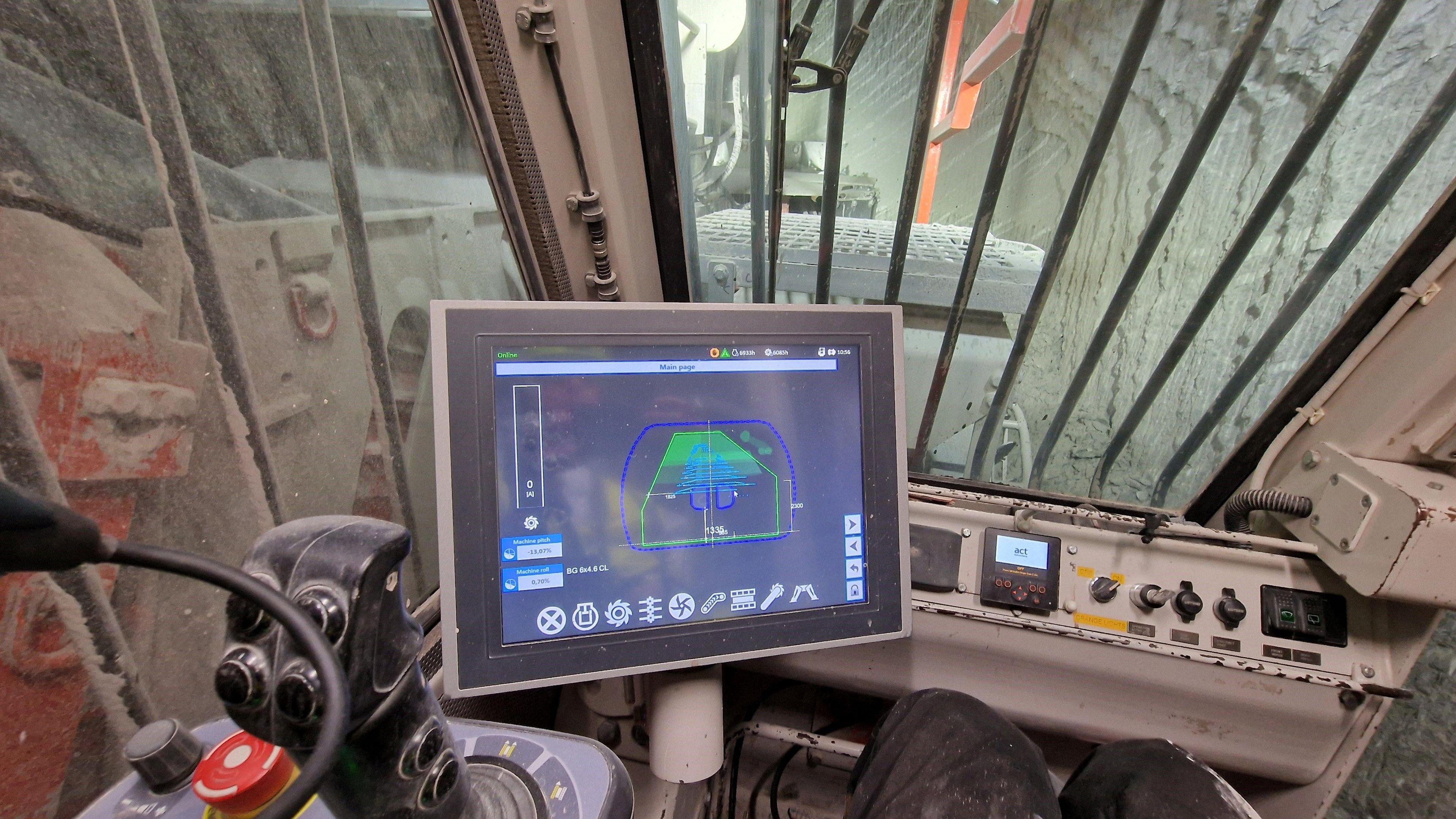 A monitor inside the cab of the machine that extracts the gypsum