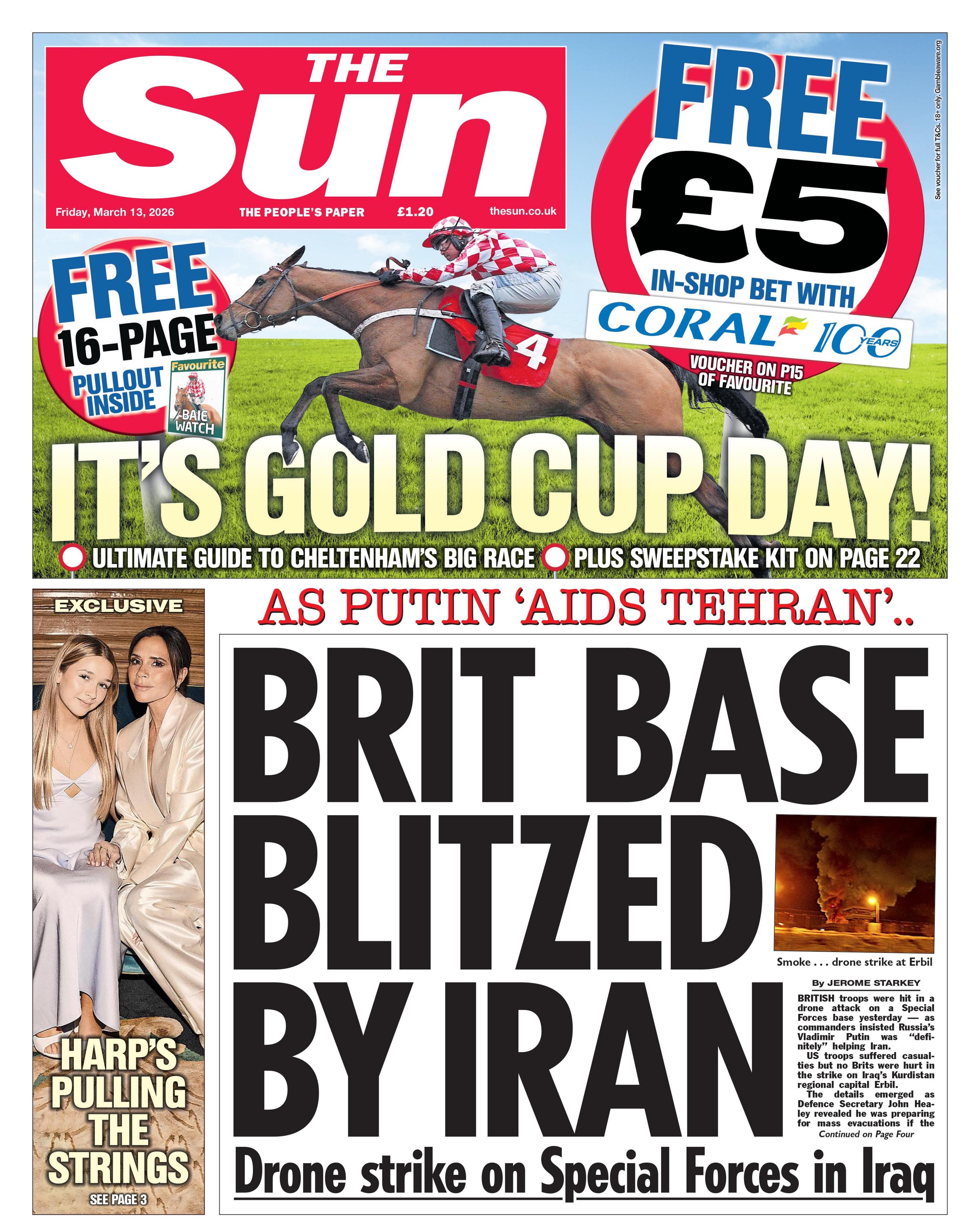 “Baza britanike e sulmuar nga Irani”, thuhet në titullin kryesor të faqes së parë të gazetës “The Sun”.