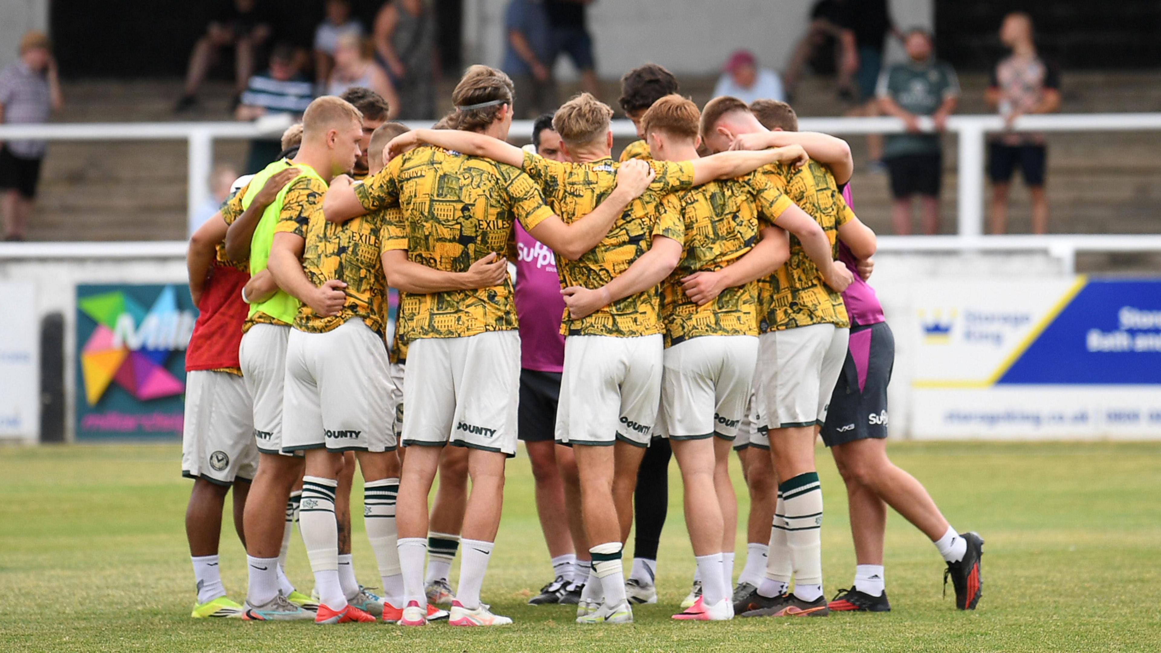 Bath City v Newport County - Pre Season Friendly - Newport huddle