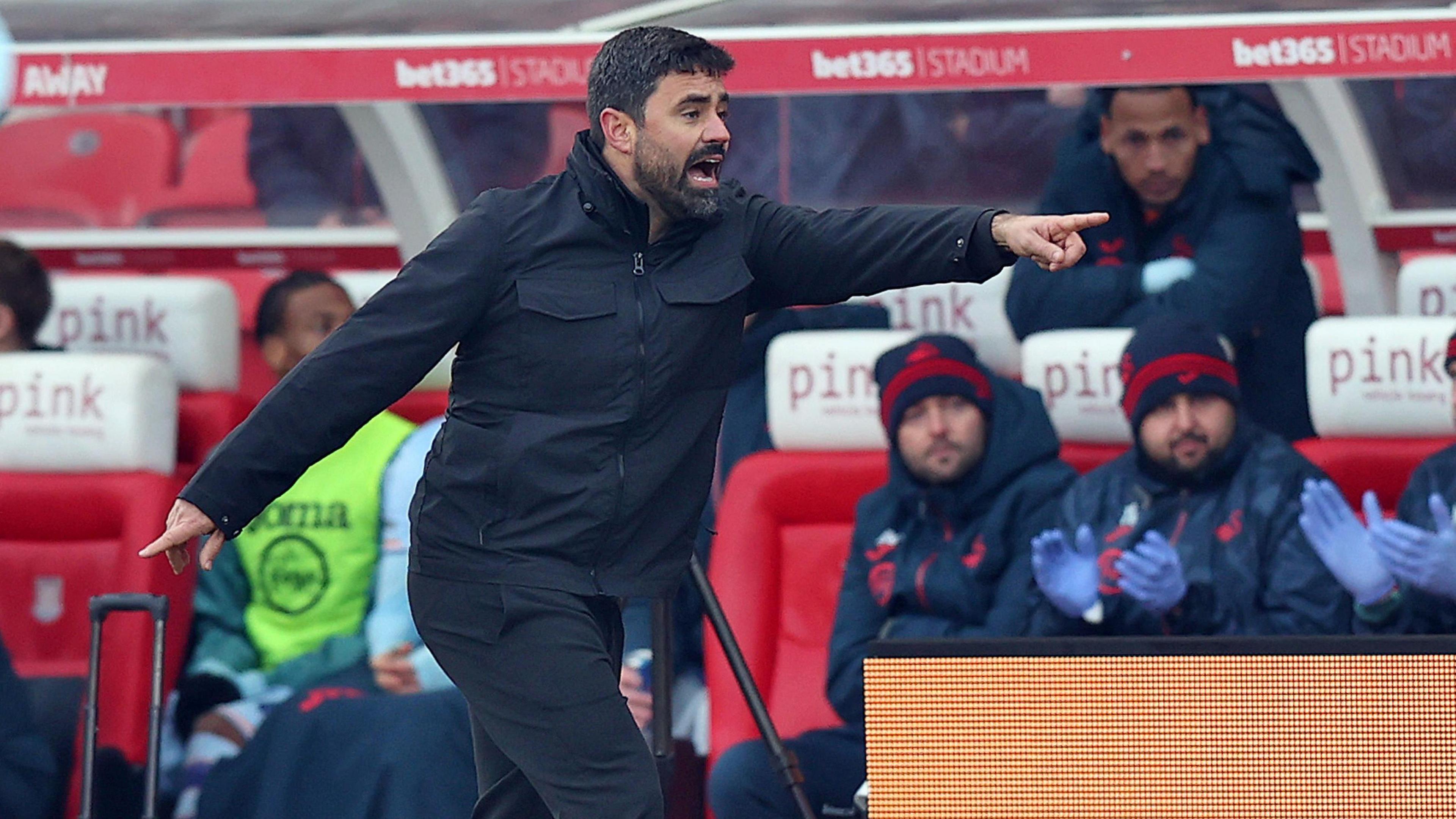 Vitor Matos points on the touchline at Stoke 
