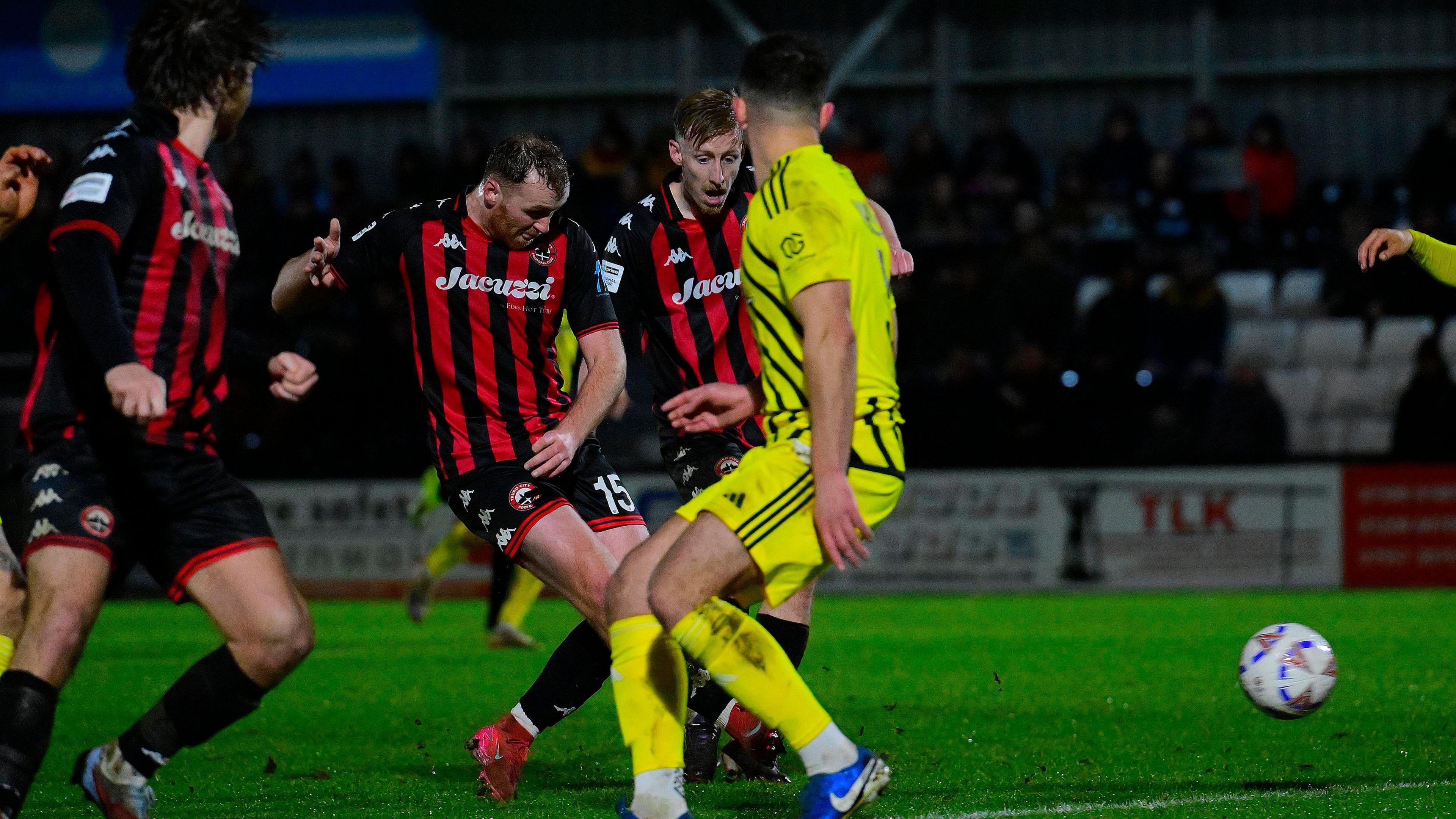 Luke Jephcott scores the goal that put Truro City 3-2 up