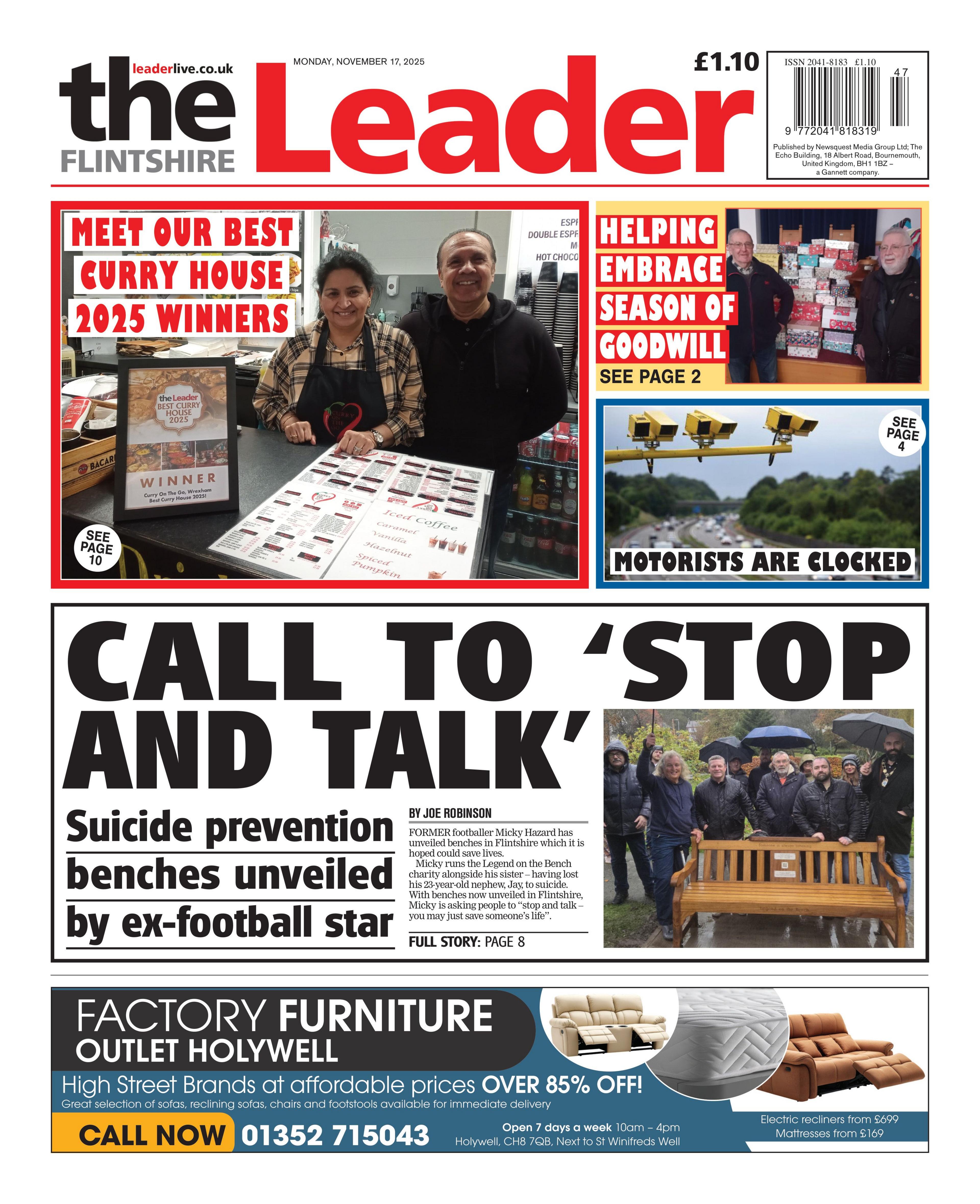 Flintshire Leader front page. The headline reads: "Call to 'stop and talk'"