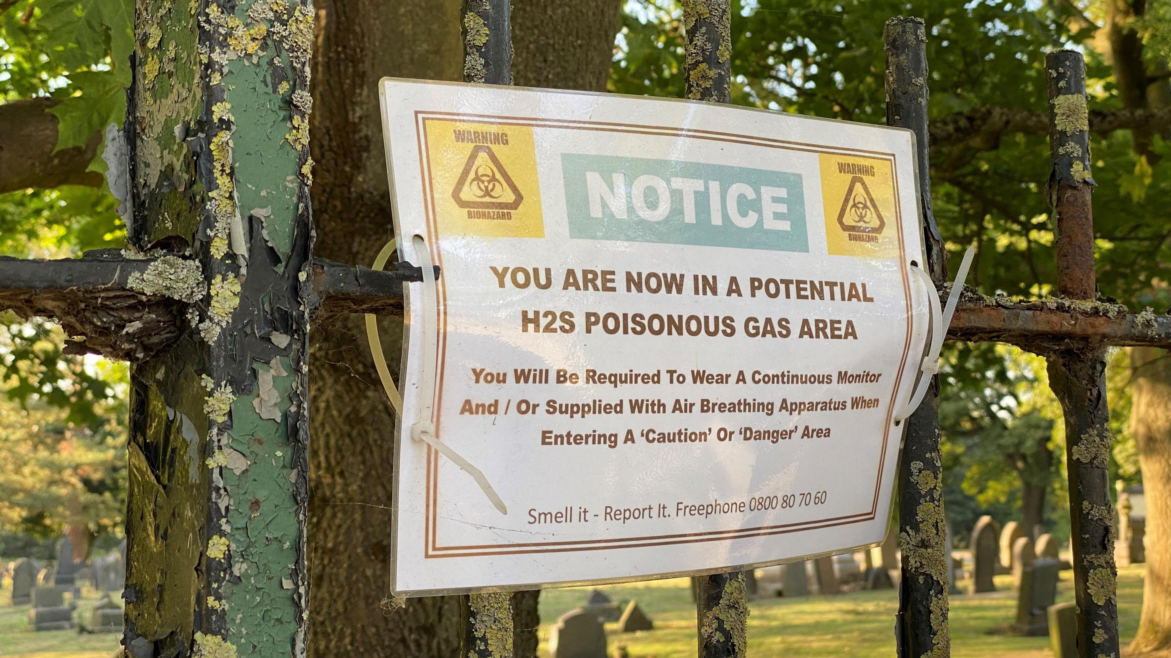 Protest sign outside on railings outside Walleys Quarry