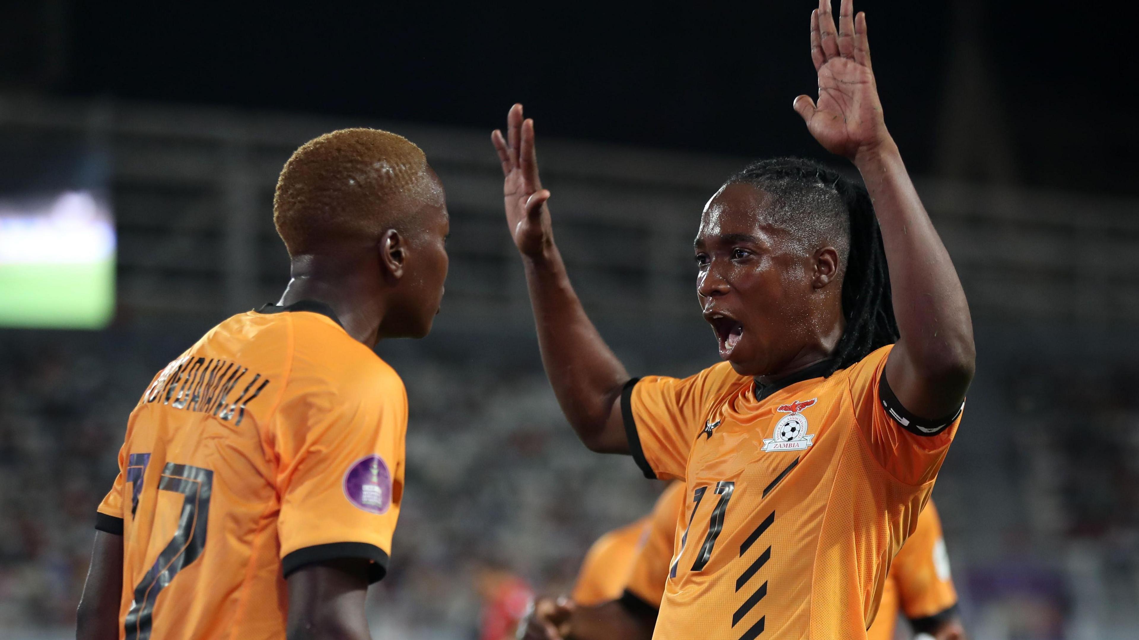 Racheal Kundananji and Barbra Banda celebrate a goal