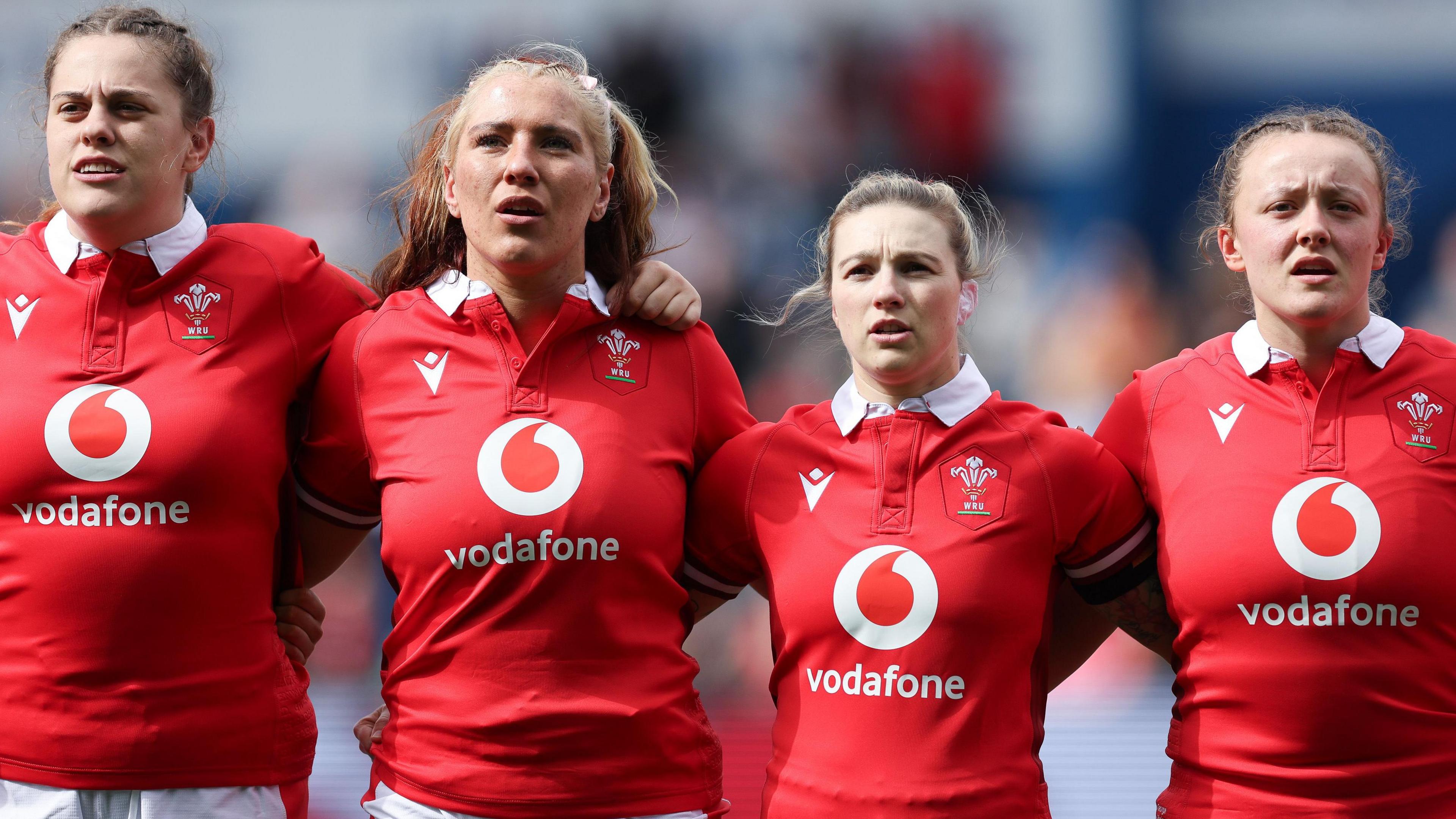 Natalia John, Georgia Evans, Keira Bevan and Lleucu George line up for Wales