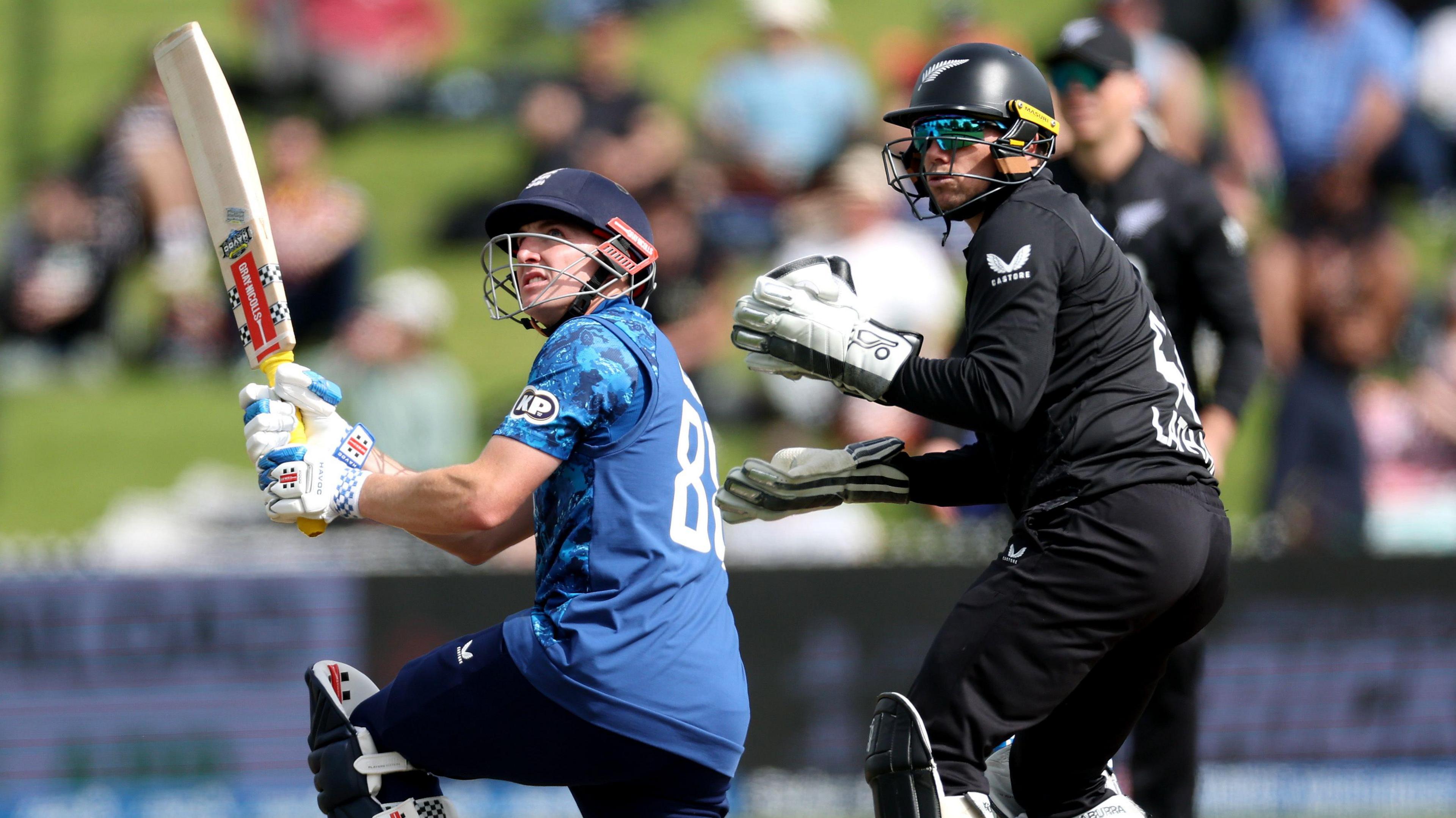 England limited-overs captain Harry Brook hits out against New Zealand in an ODI in 2025