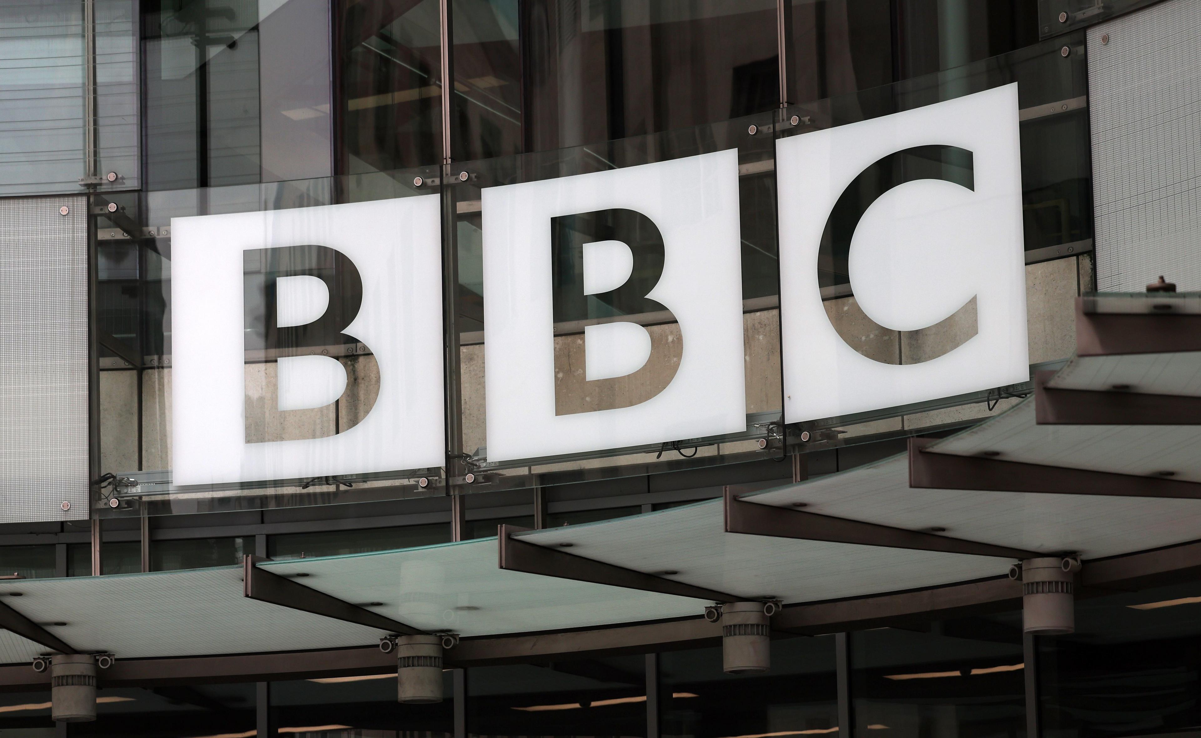 The BBC's main London base is at New Broadcasting House, this image shows the BBC logo above the main doors