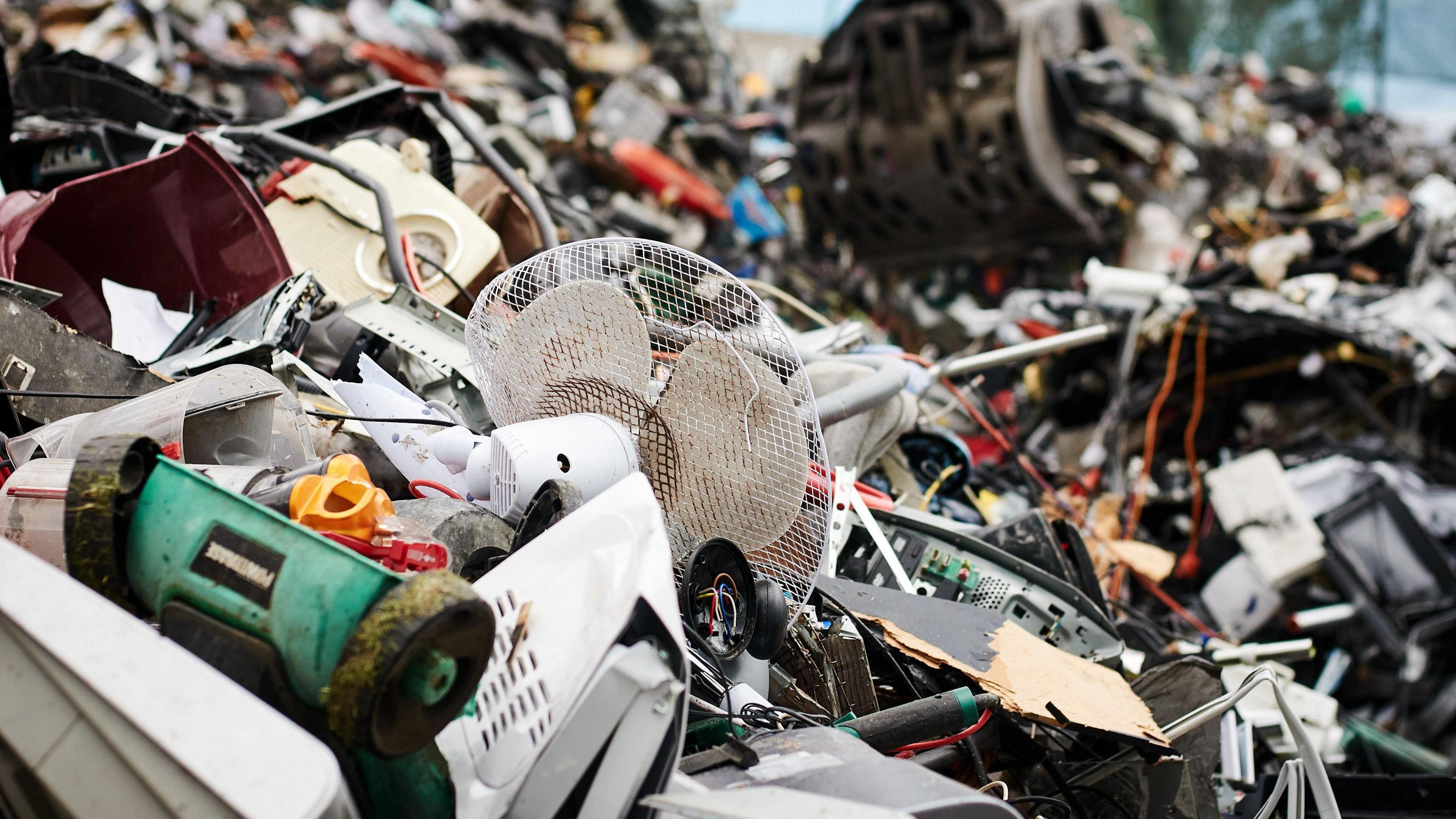 A pile of electrical waste at a recycling site