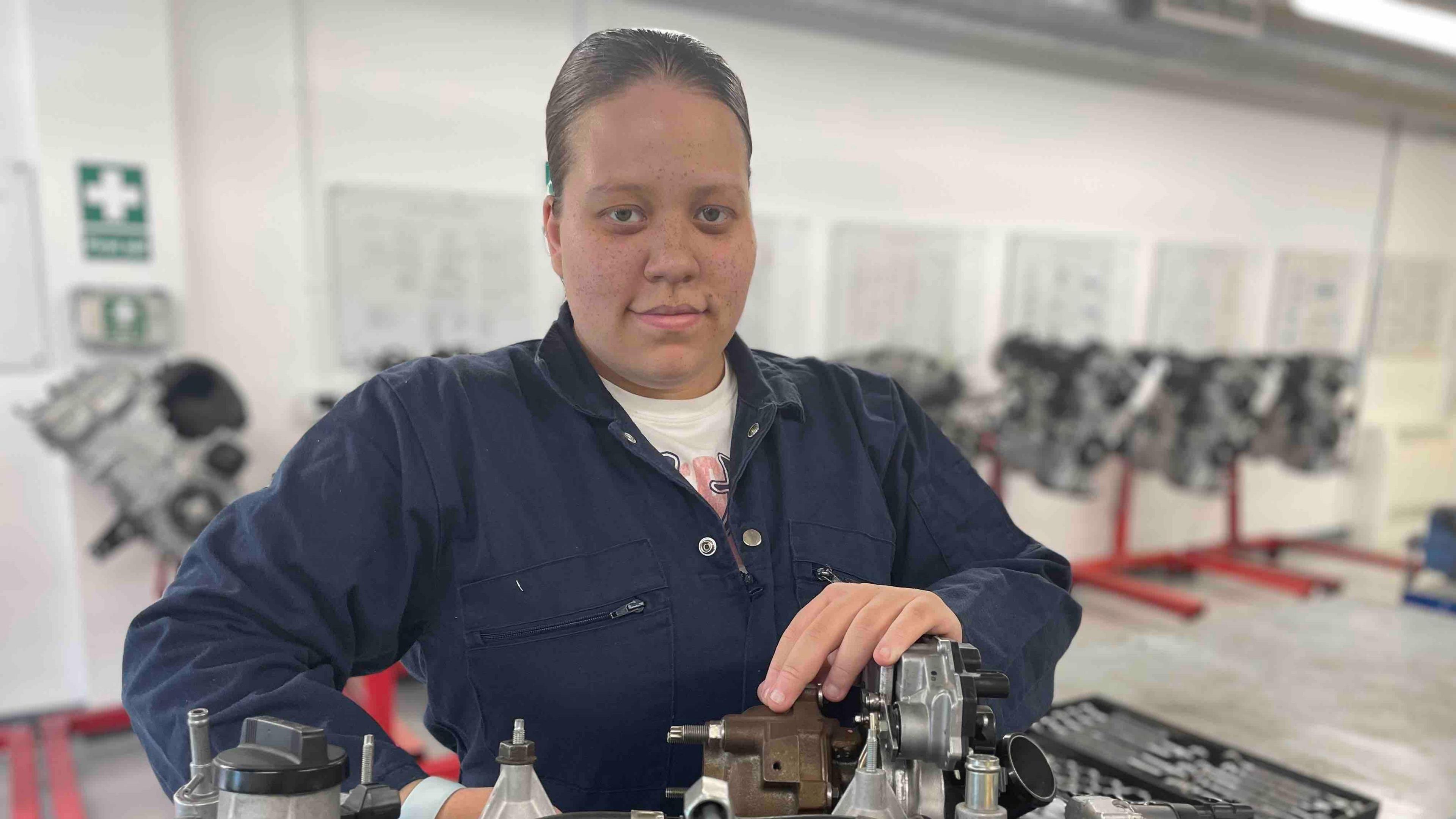 Storm Rogers-Davies at Derby College where she is learning to be a mechanic