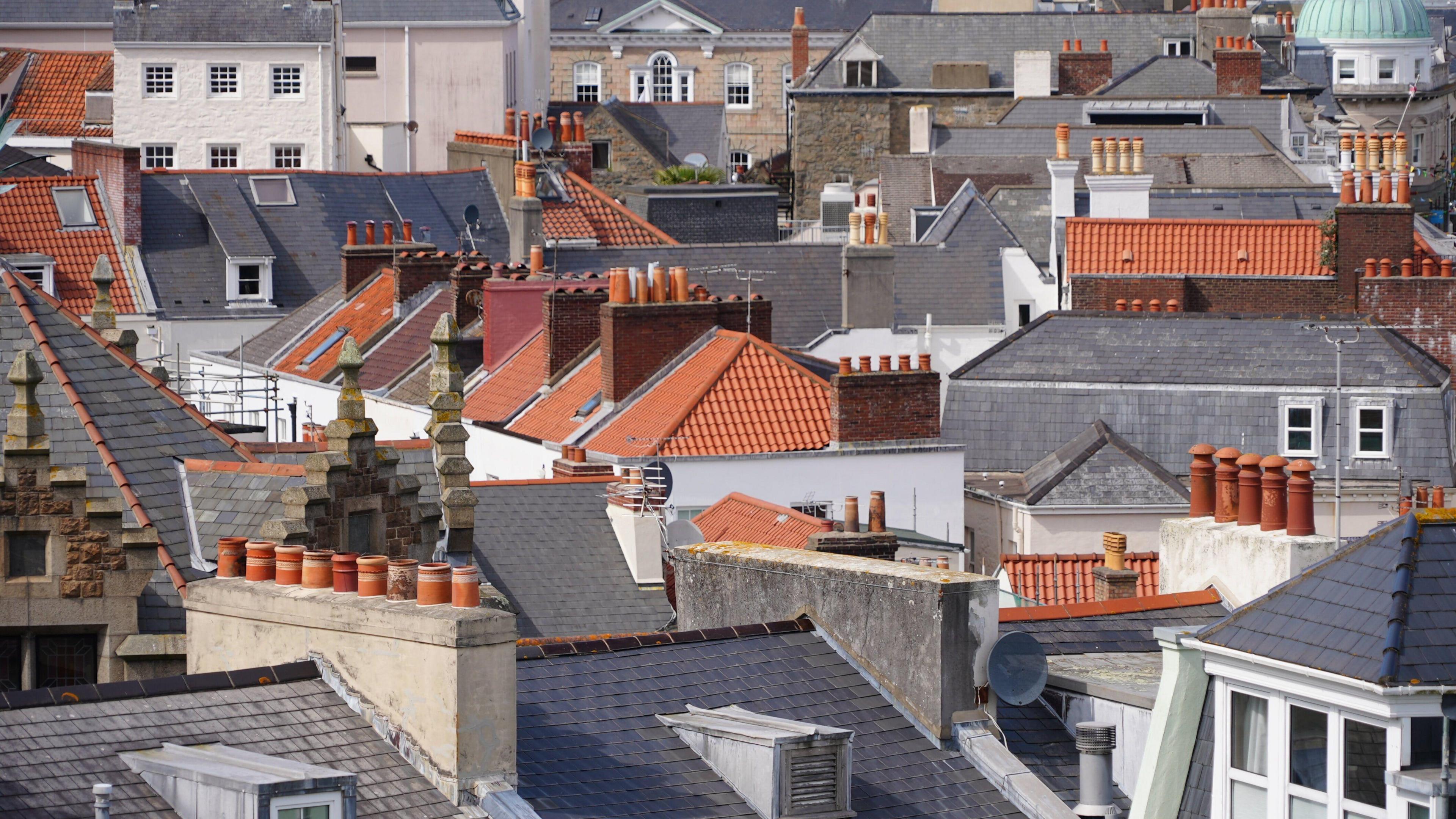 A view of numerous rooftops in Guernsey town centre