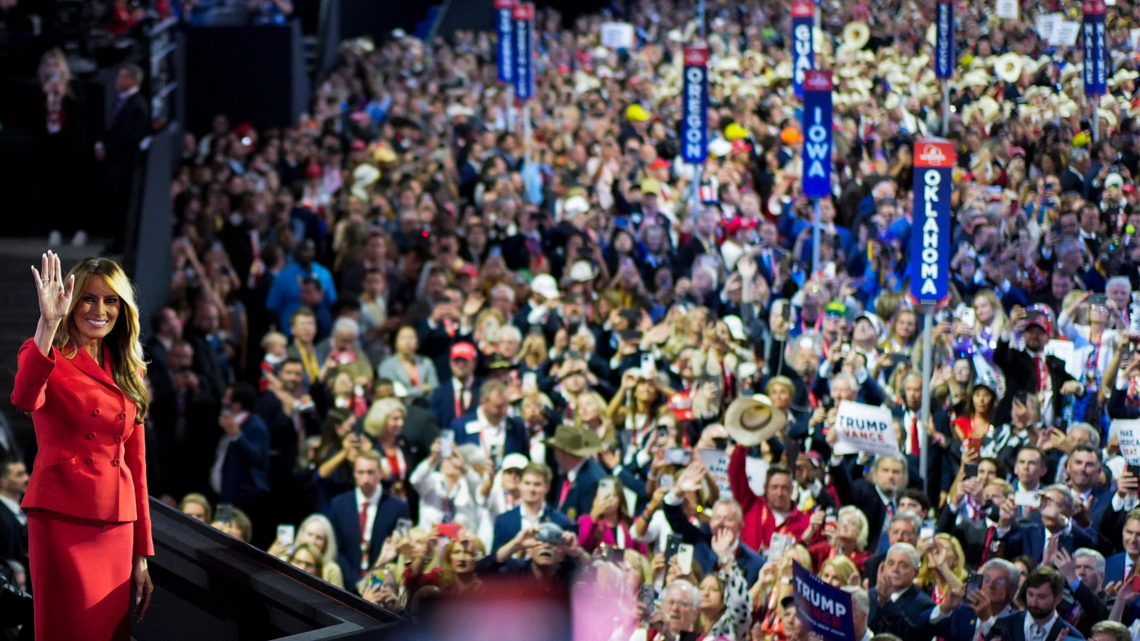 Melania entered the hall shortly before her husband was set to speak and officially accept the Republican nomination 