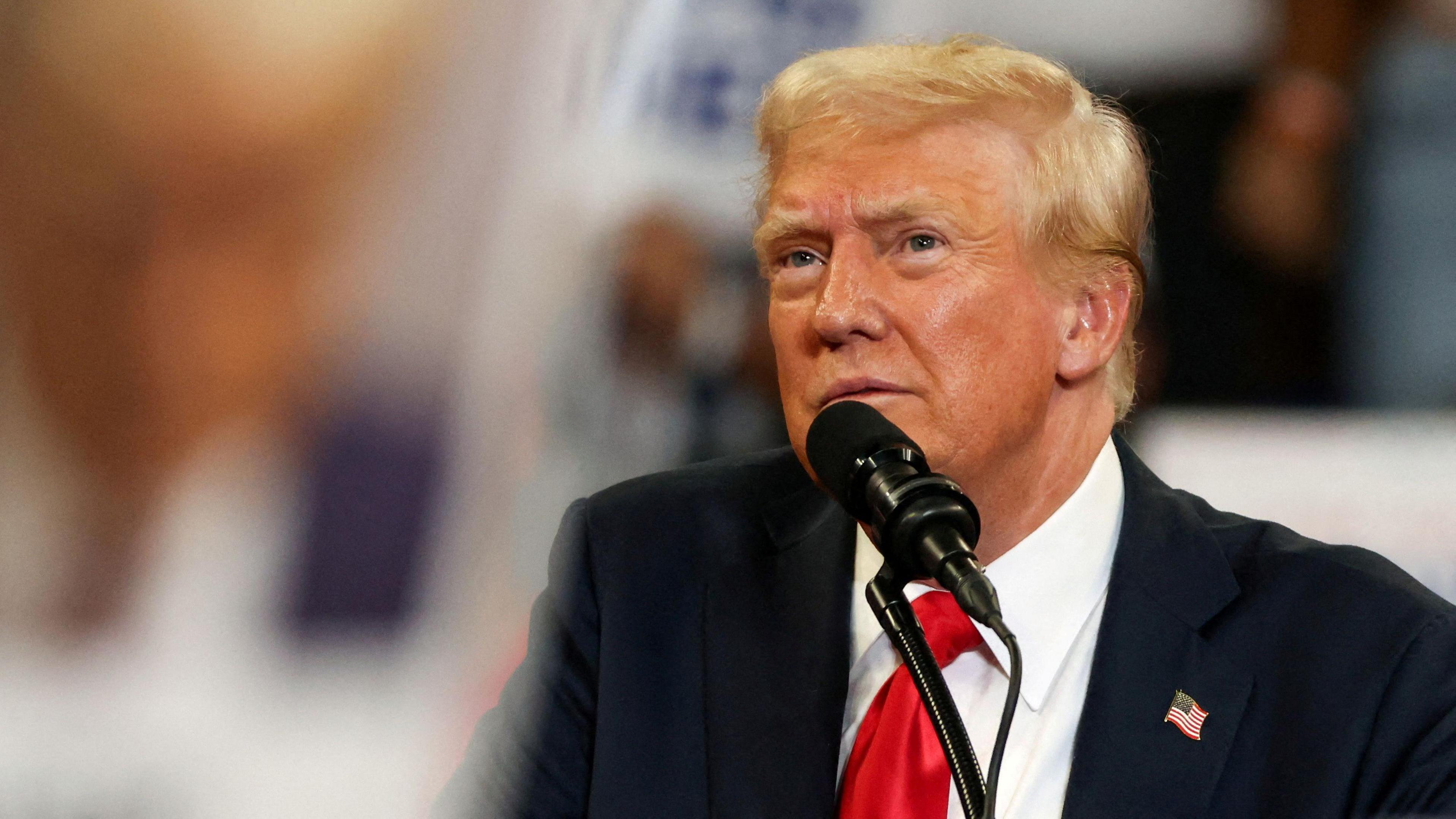 Republican presidential nominee and former U.S. President Donald Trump speaking at a campaign rally