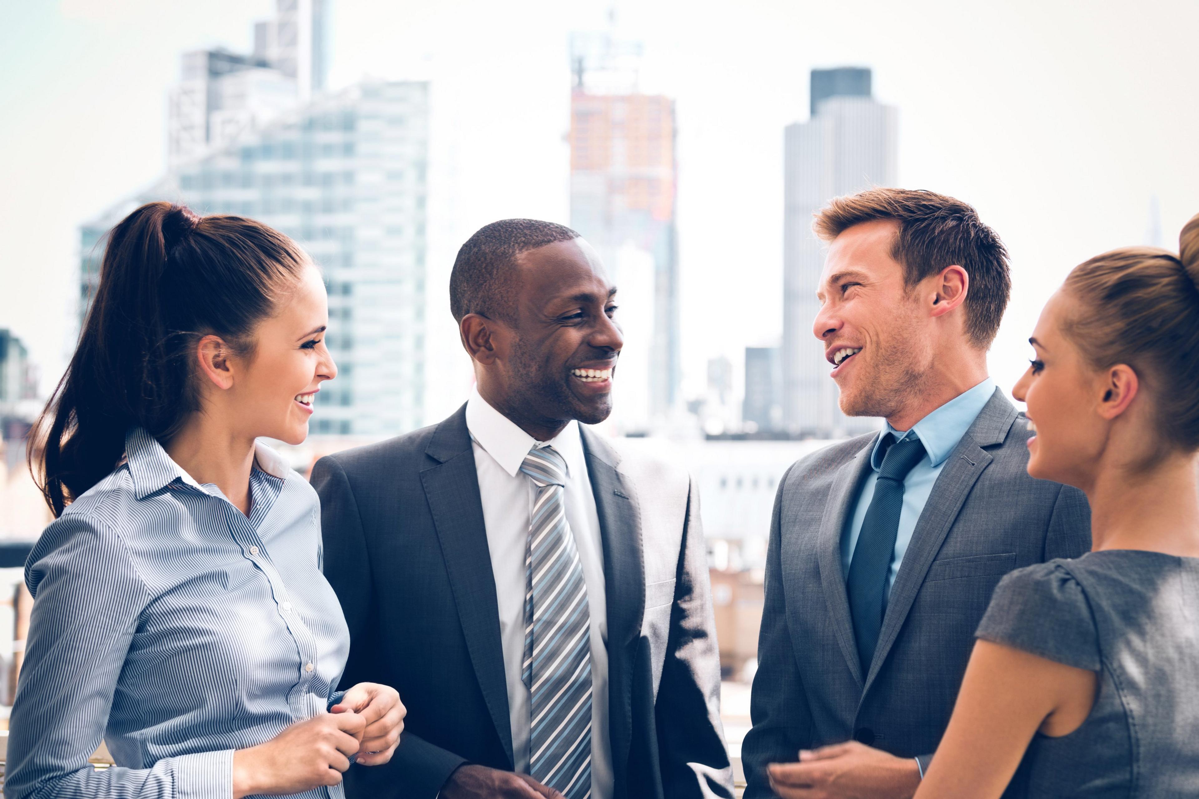 business people laughing