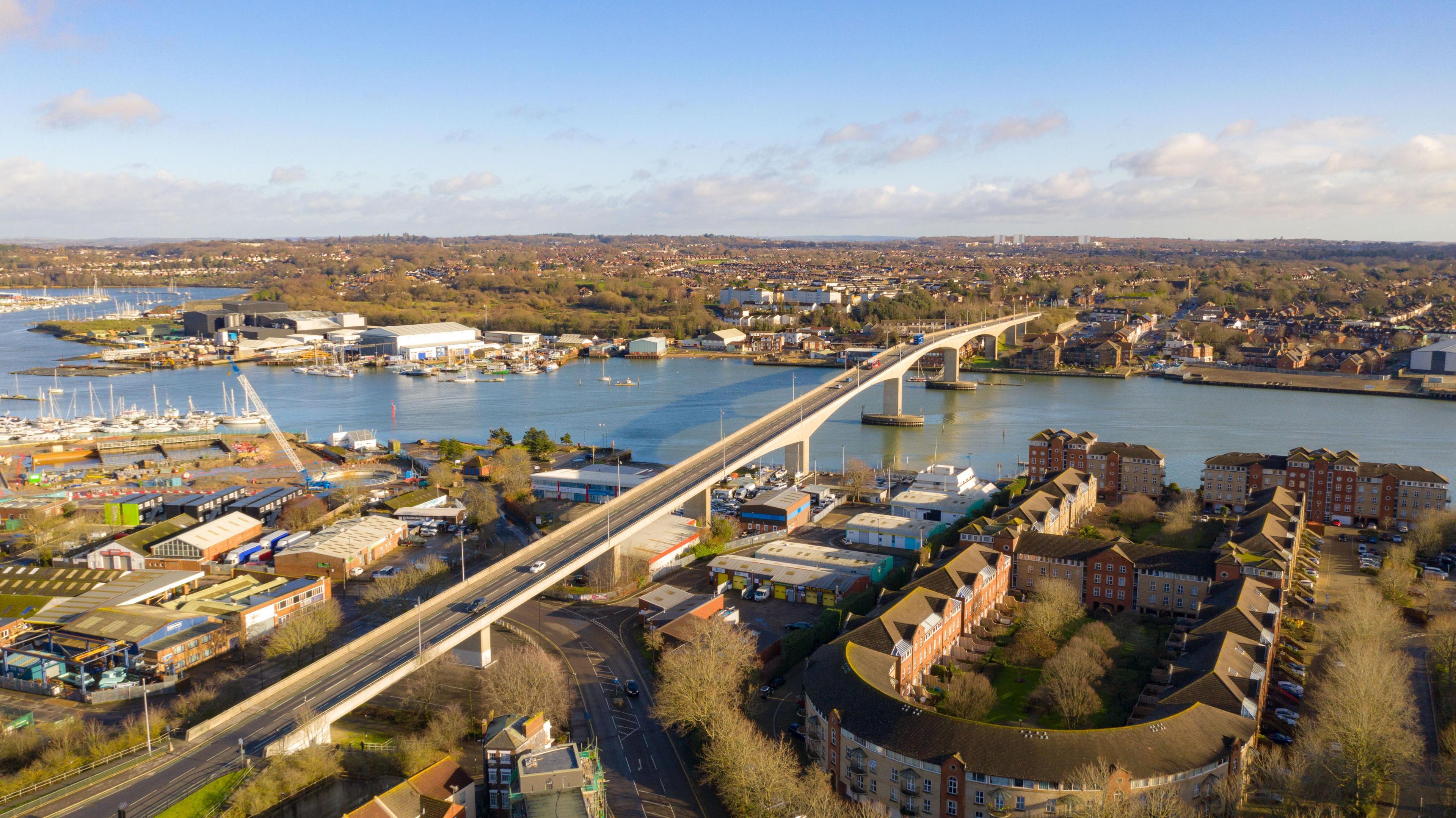 aerial shot of Itchen bridge