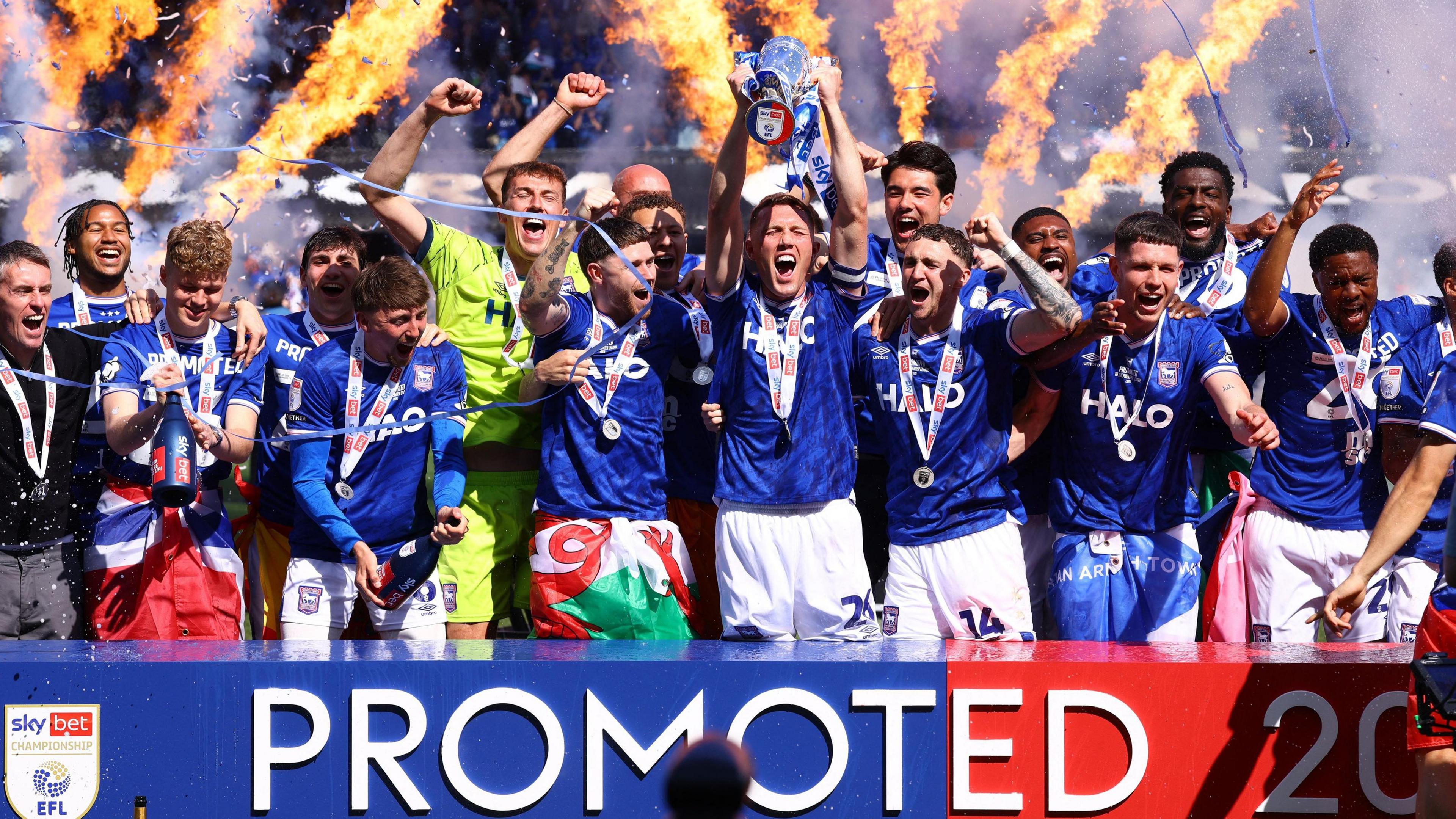 Ipswich players celebrate promotion