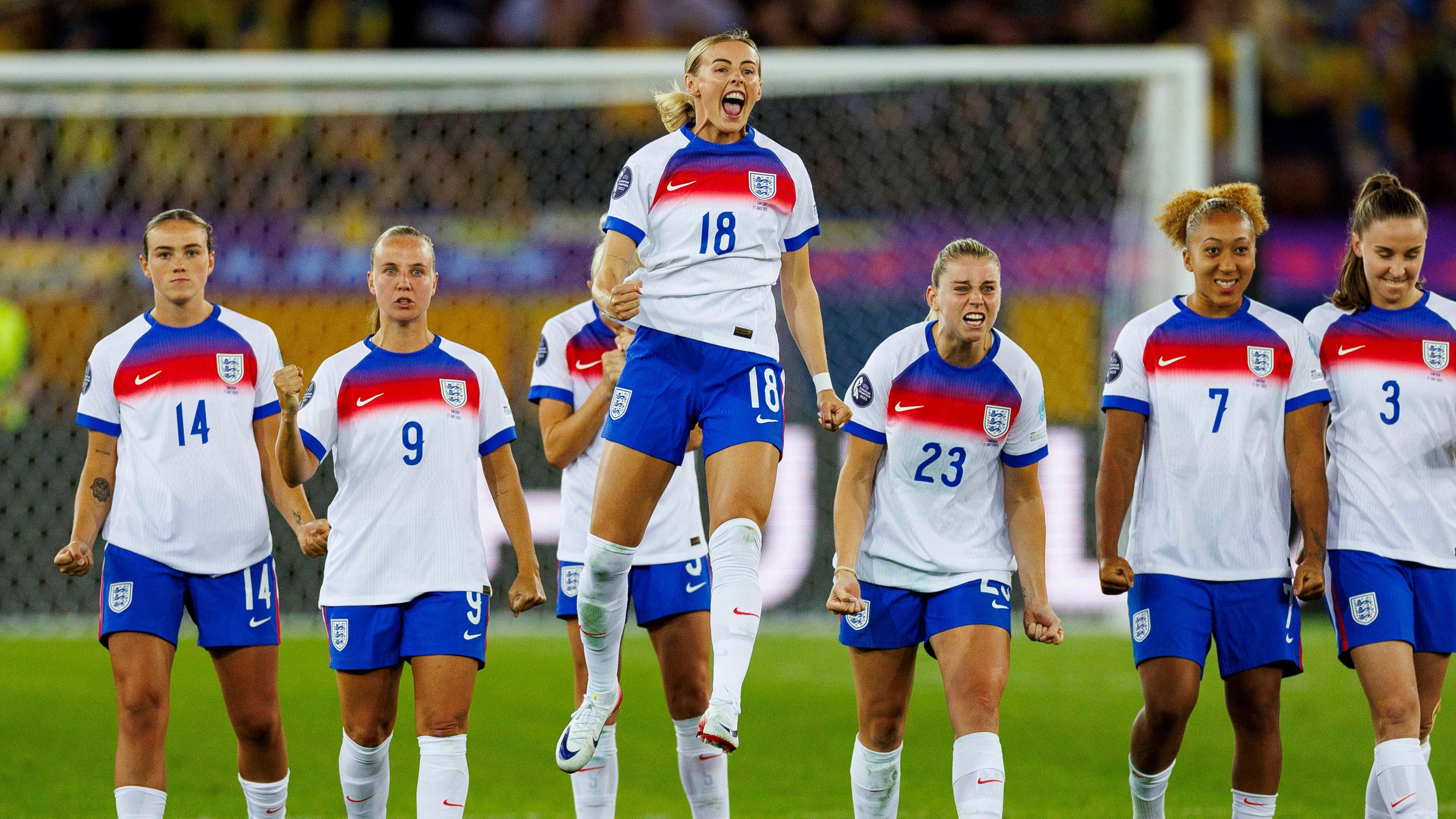 England celebrate beating Sweden on penalties