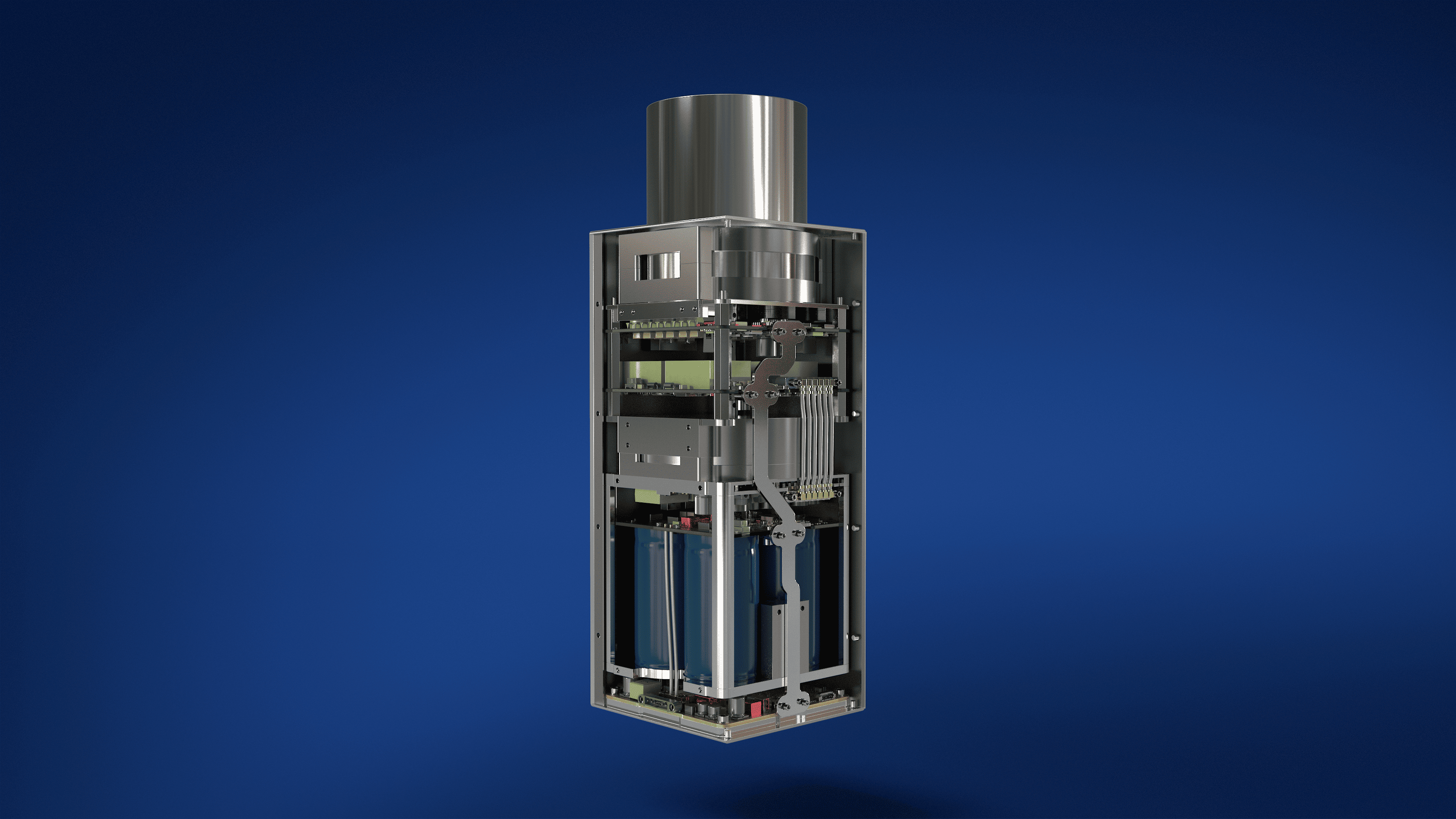 A close-up of Magdrive’s Rogue thruster - a compact metallic engine designed to propel satellites using electric plasma