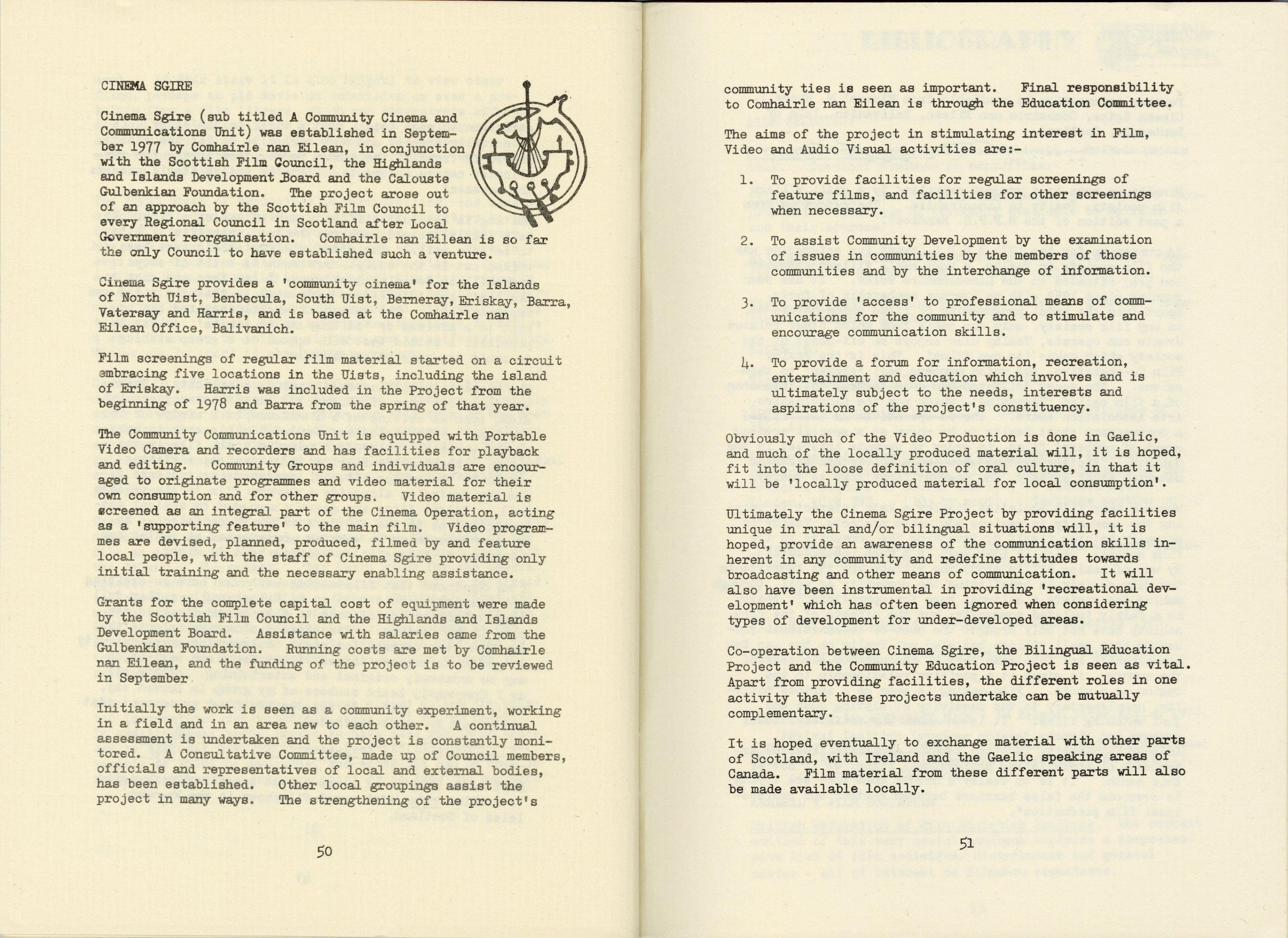 Two pages from a yellowing document, the text in small courier type face from a typewriter of the period. It describes in some detail the objectives of the scheme.