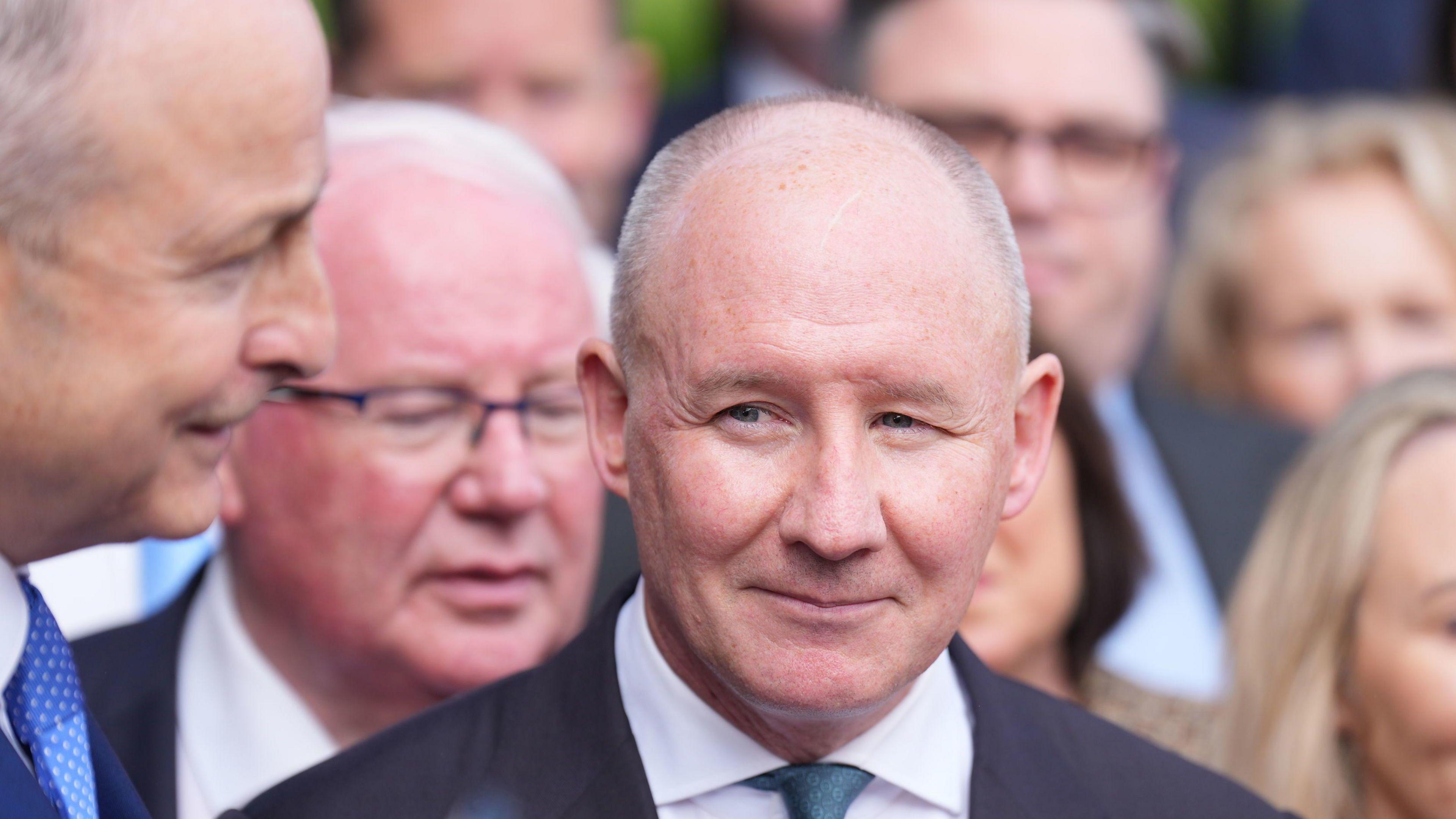 Jim Gavin smiling as he stands beside the Taoiseach (Irish Prime Minister) Micheál Martin