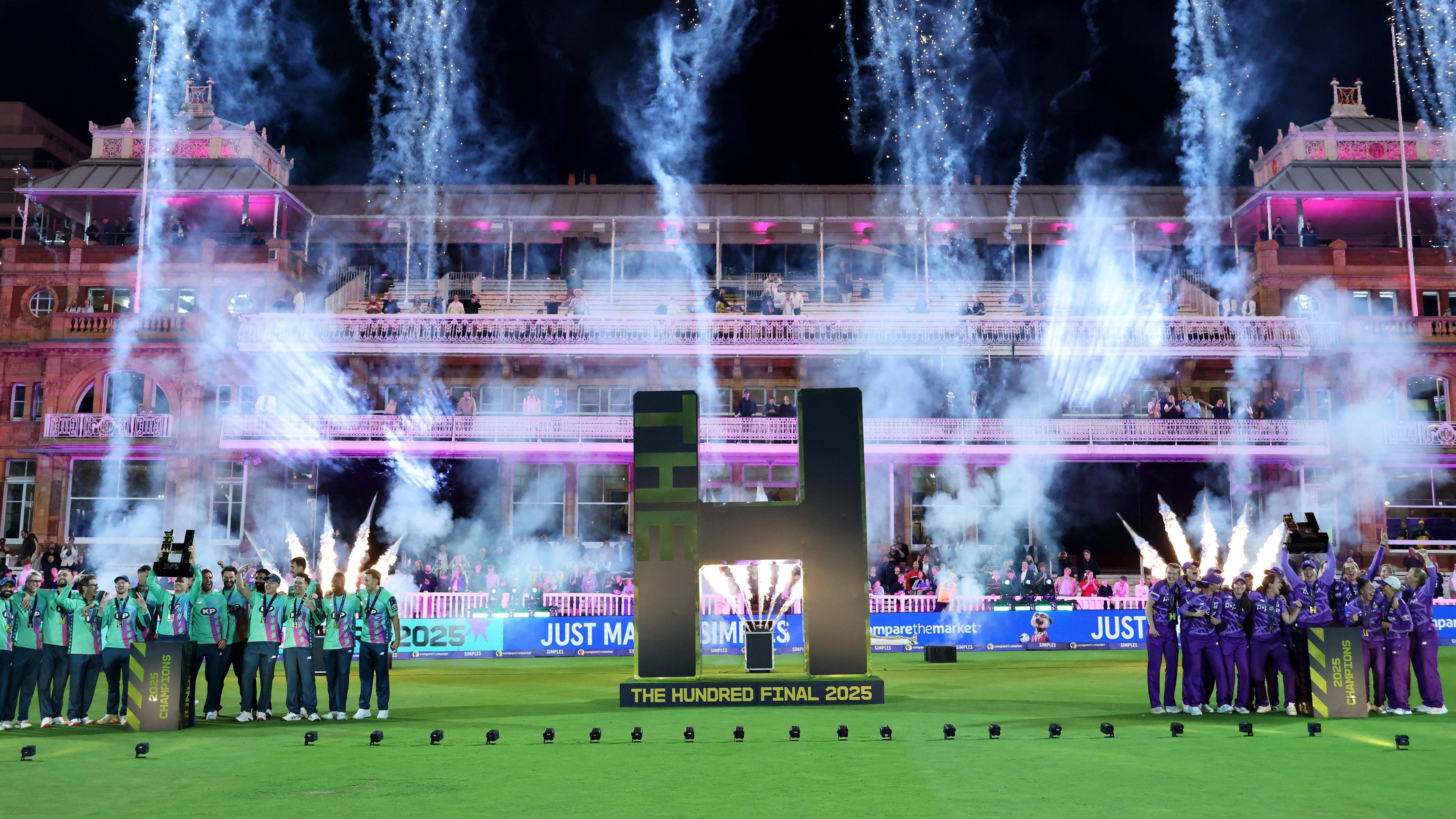 Men's and women's teams celebrate with trophies in 2026