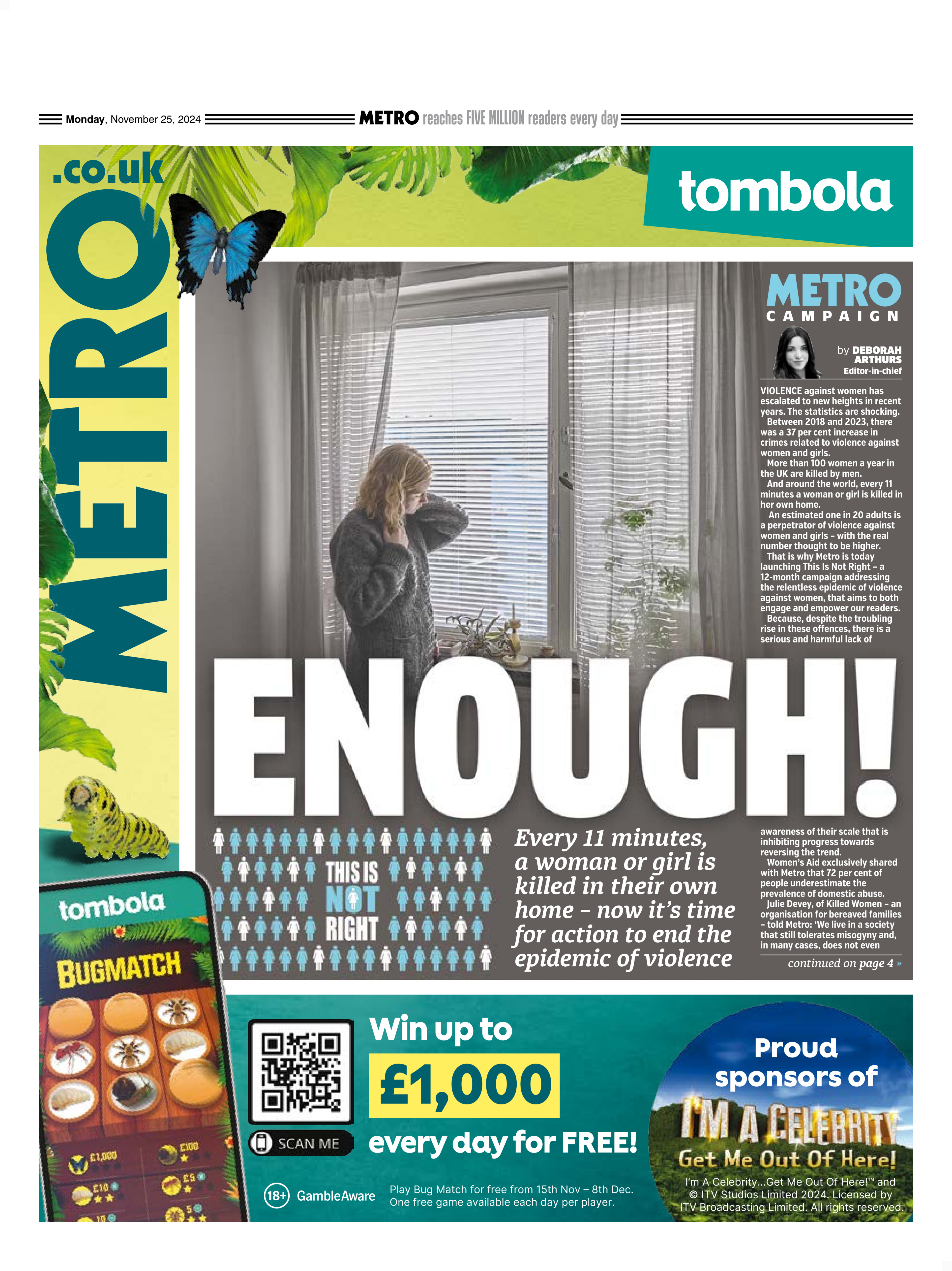 Metro front page with headline "Enough!"