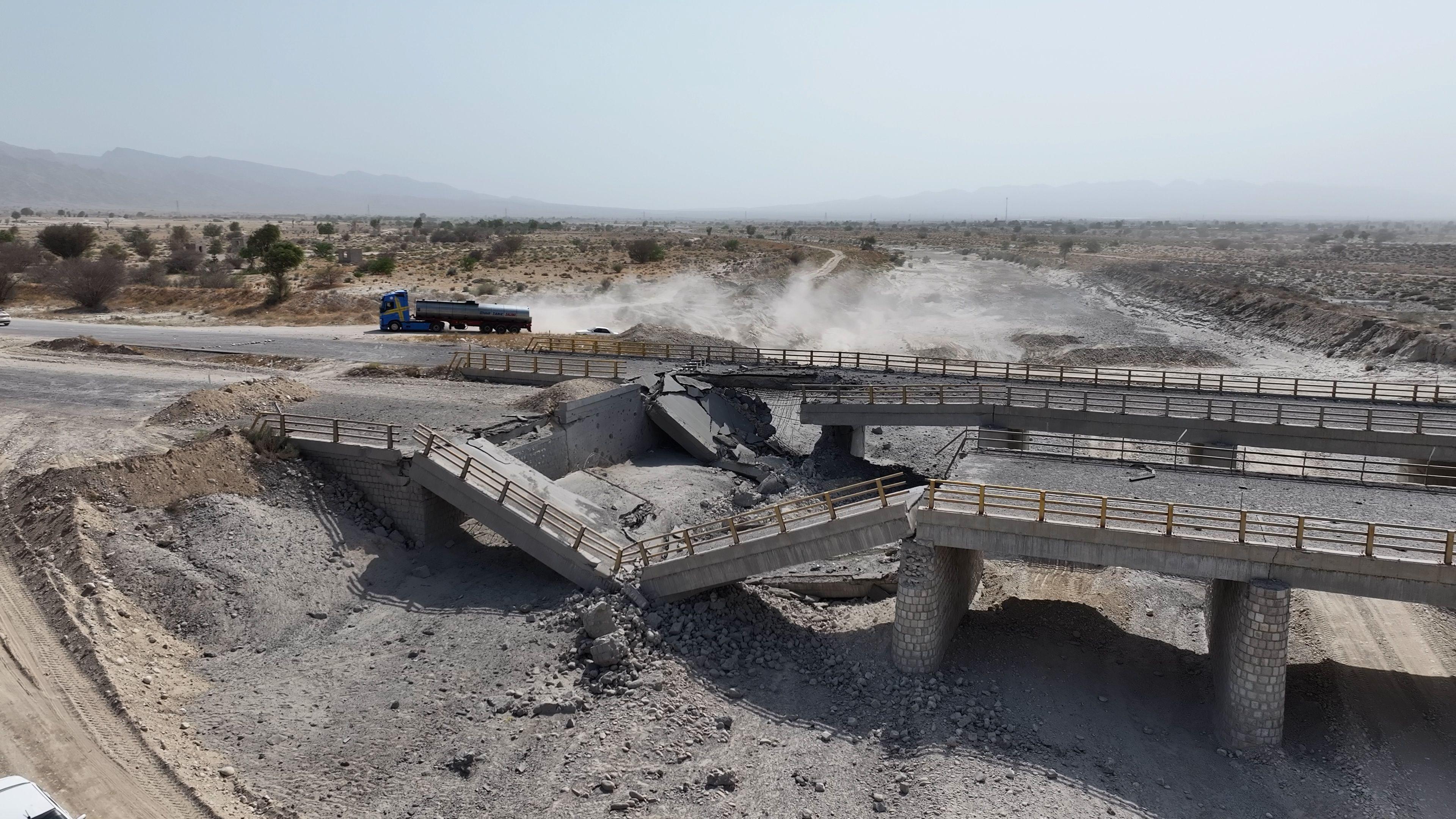 Images shared on Friday showed a damaged bridge in Iran's southern Hormozgan province. 