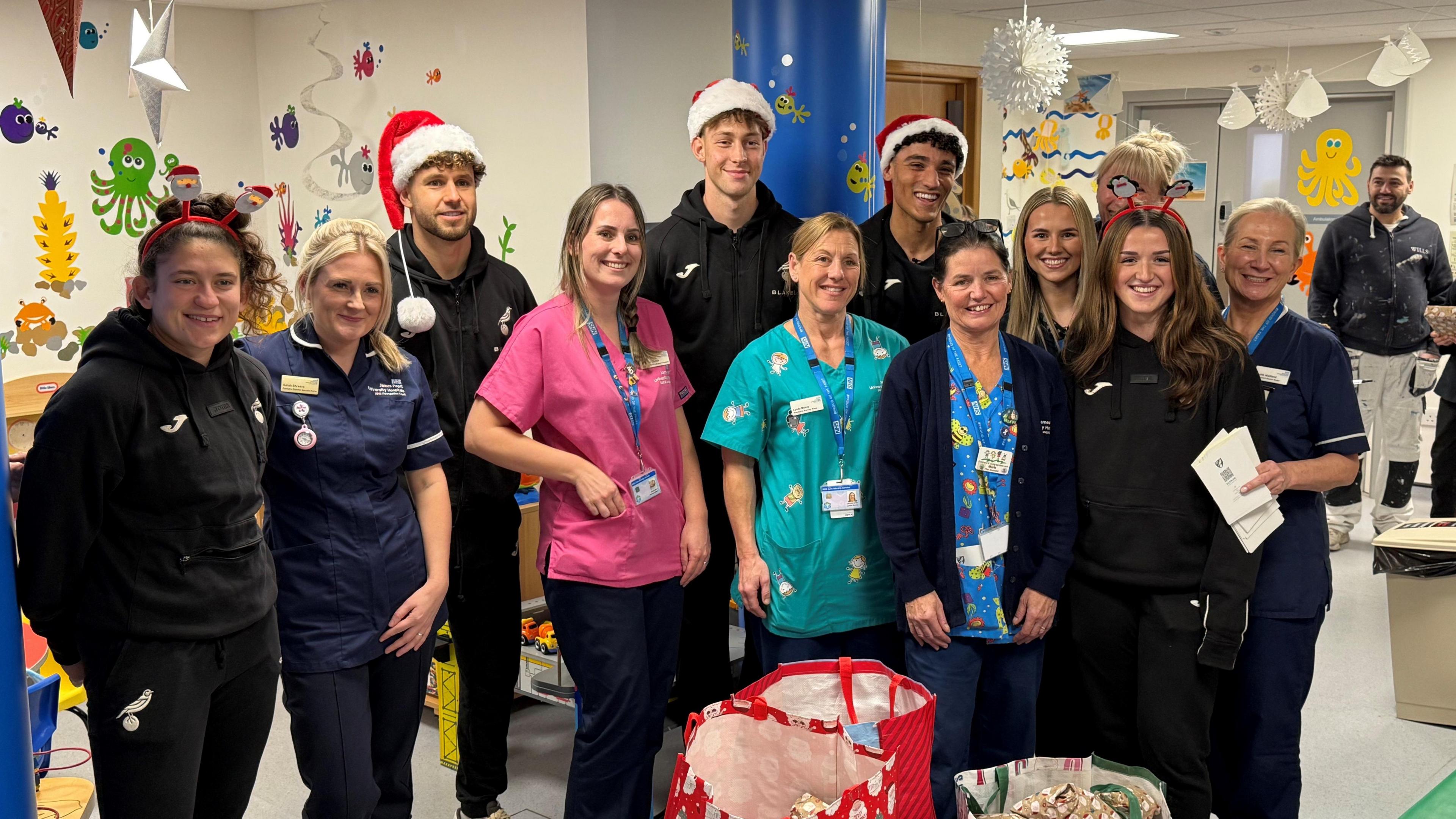 Norwich City players meeting staff at James Paget hospital