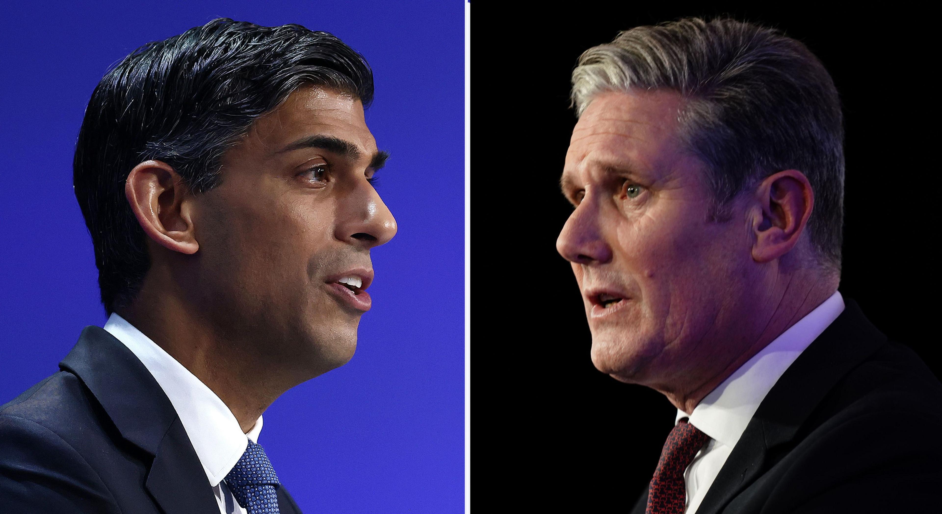 A photo of Rishi Sunak and a photo of Sir Keir Starmer