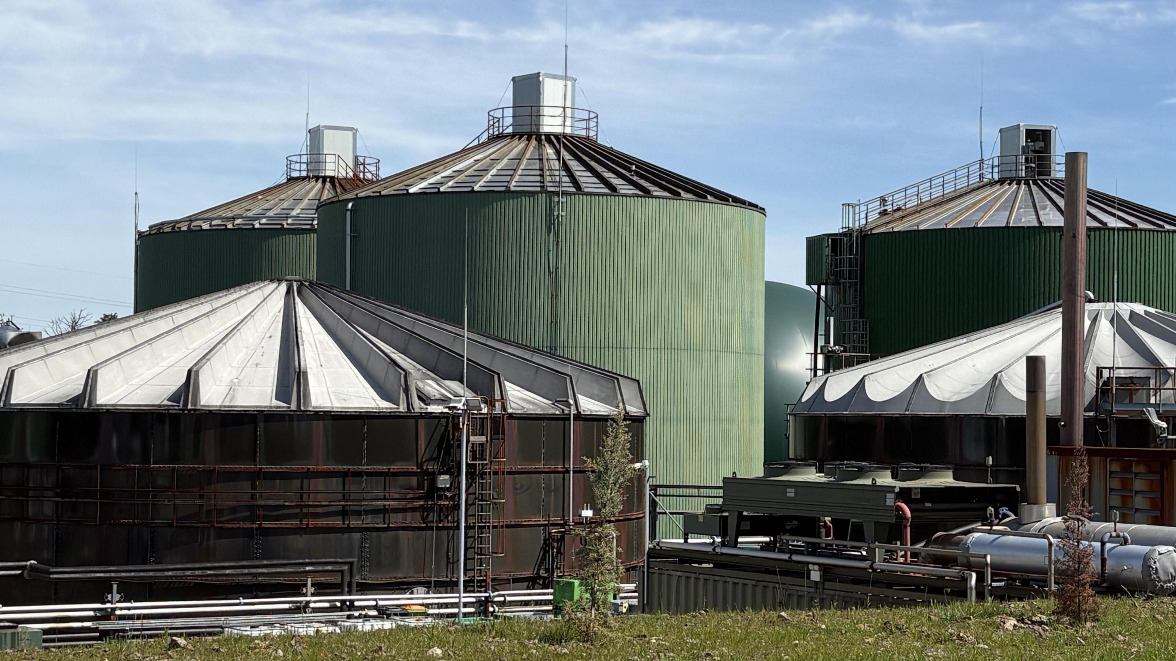 Three large digesters and other silos which make up part of the digester site in Holsworthy