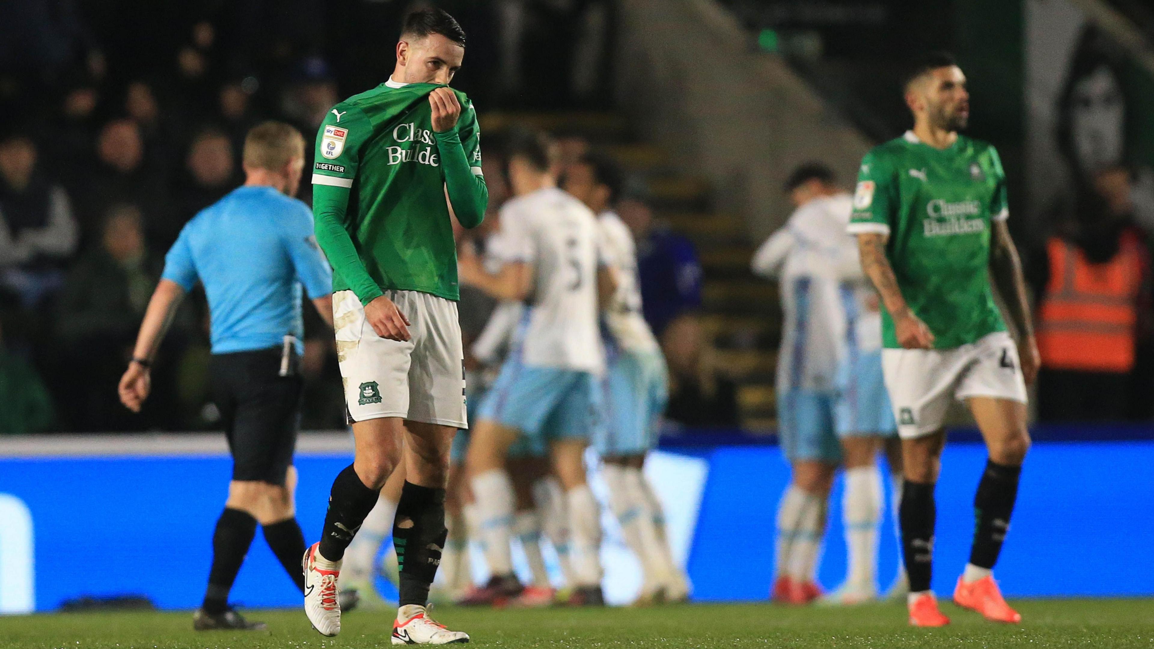 Plymouth players look dejected after conceding a goal in the 5-0 defeat to Burnley.