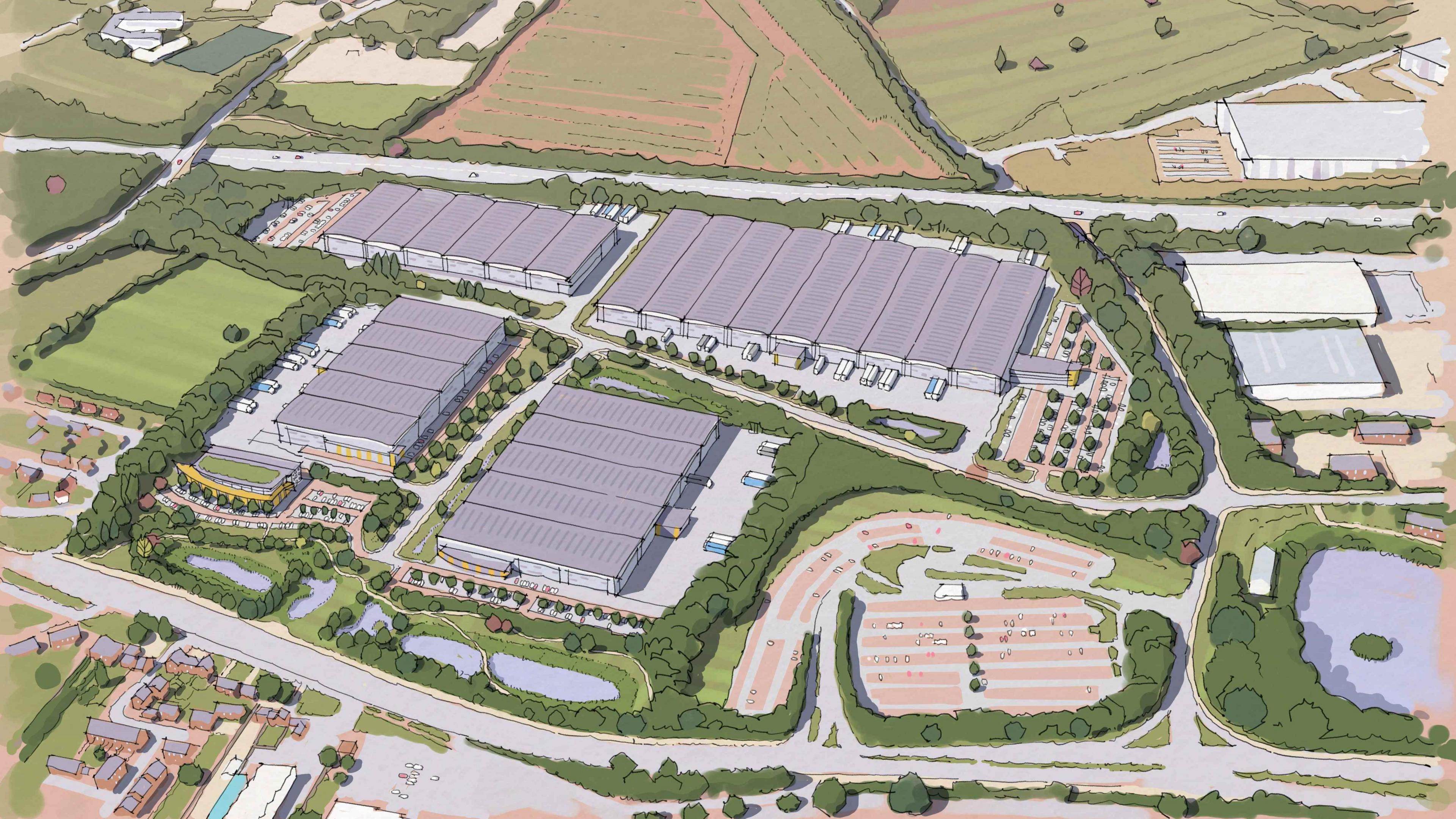 An artists impression of a new warehouse development in Leicestershire