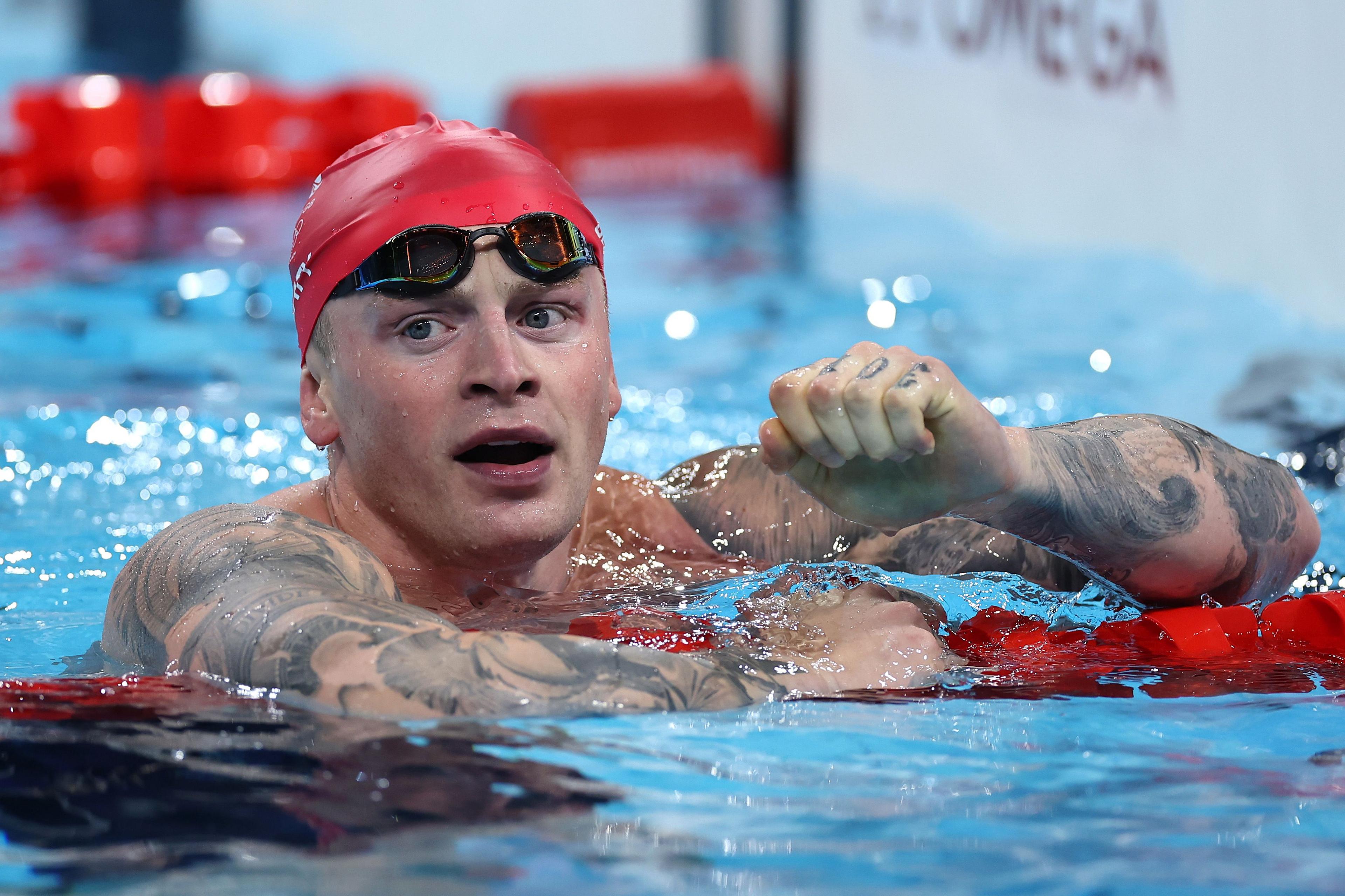 Adam Peaty at the end of a race