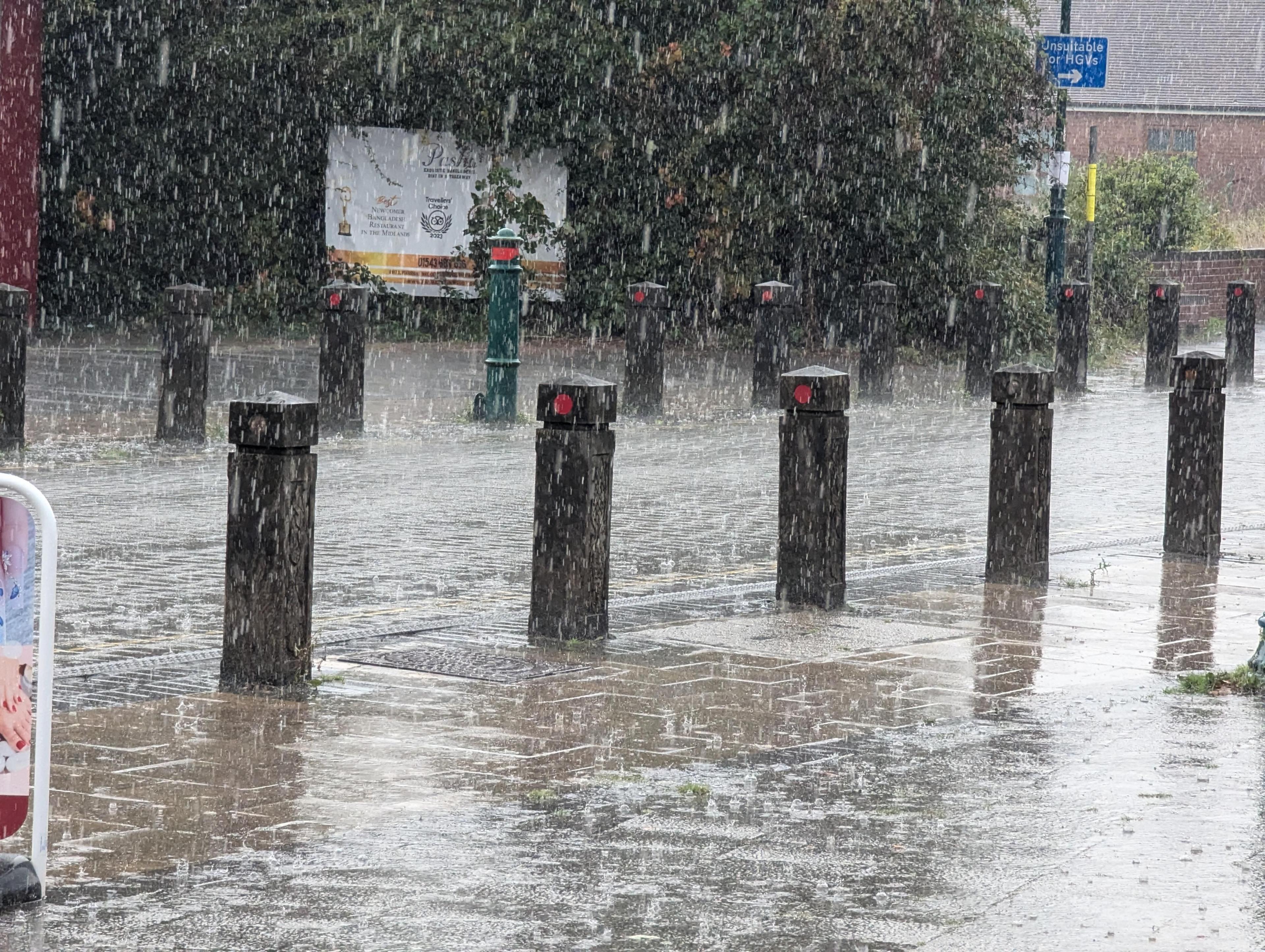 Flooded streets with bollards