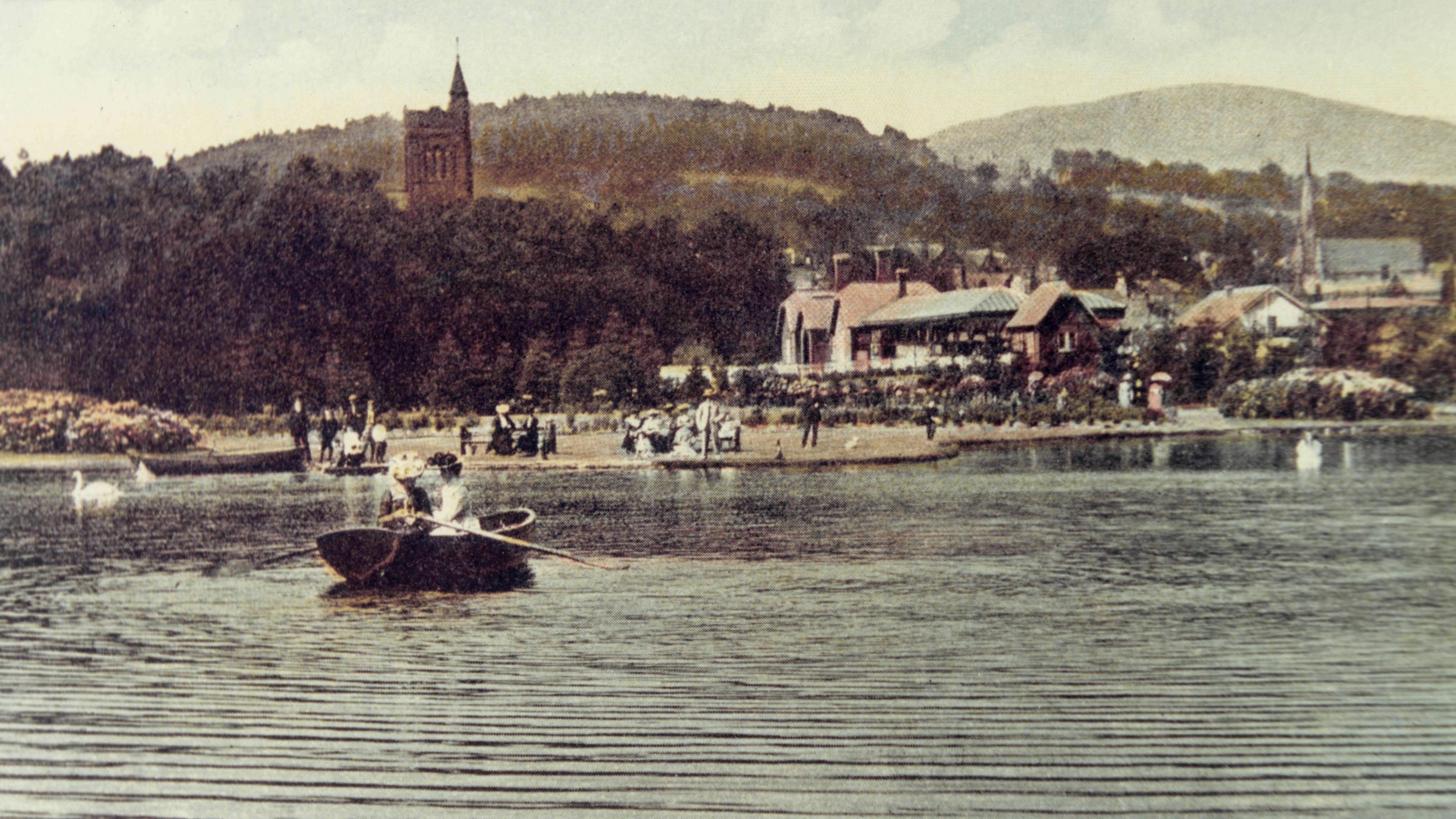 An old view of the pond in Moffat