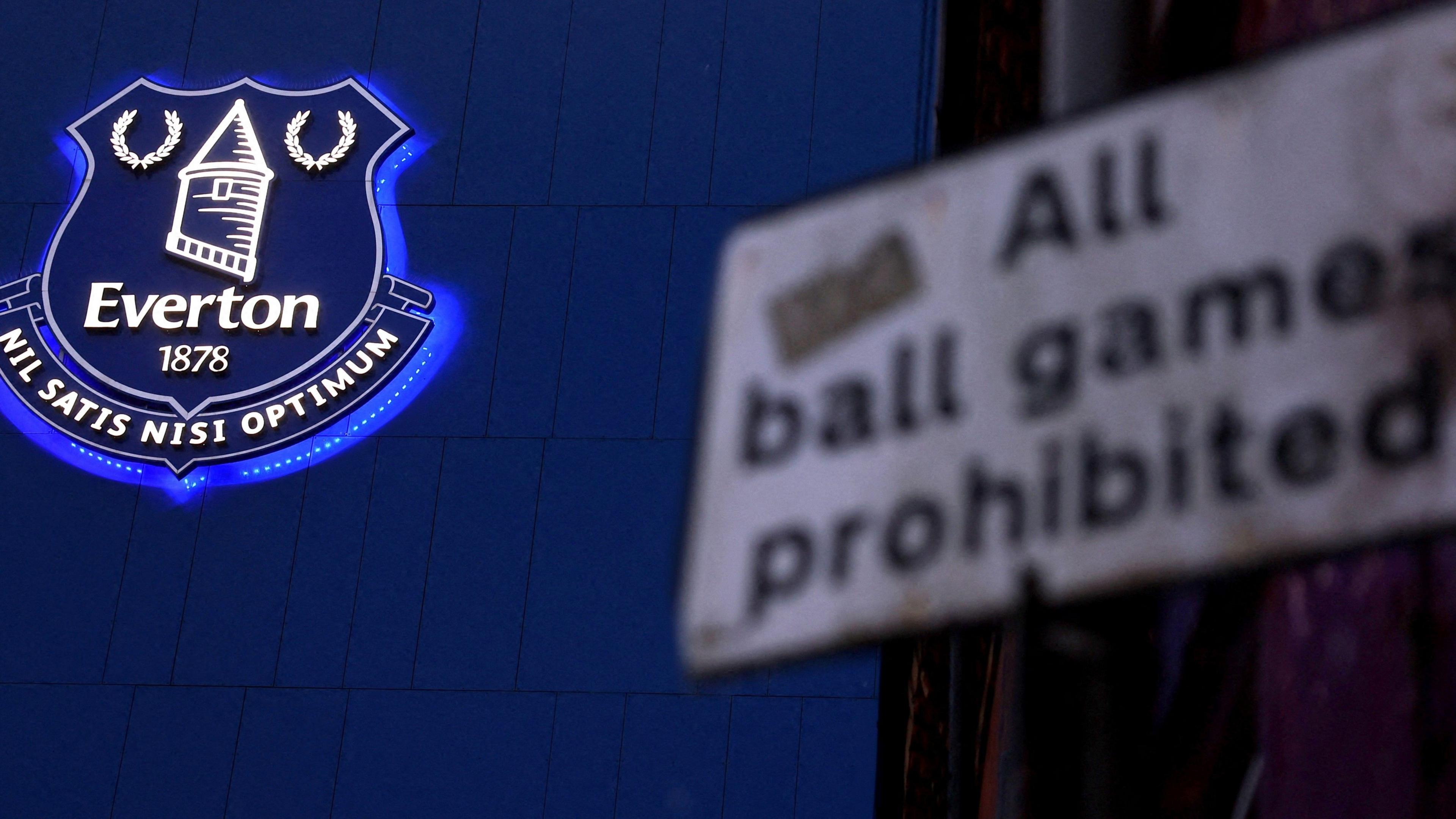 View outside Everton's Goodison Park - with 'bell games prohibited' sign