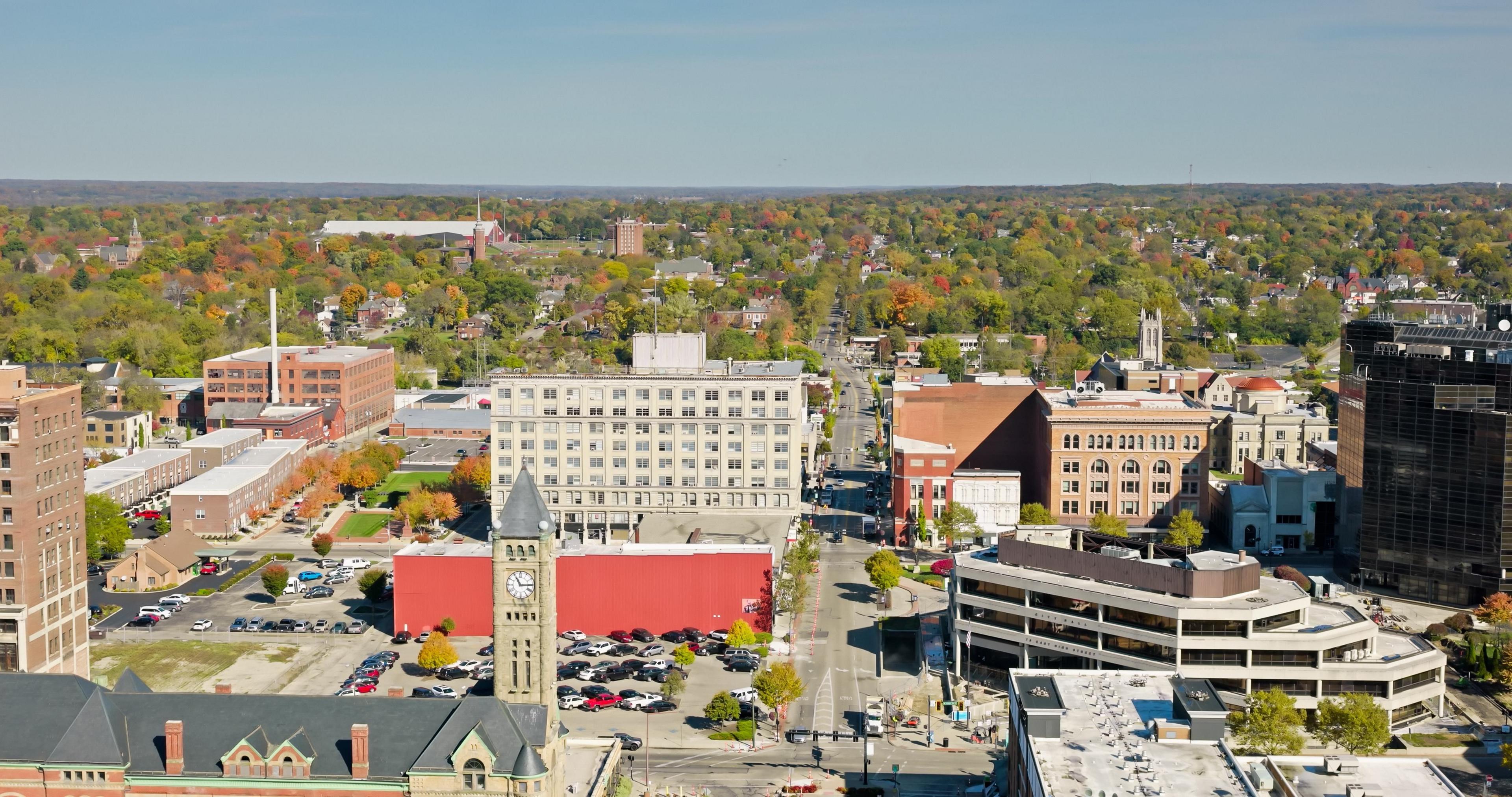 Aerial view of Springfield, Ohio.