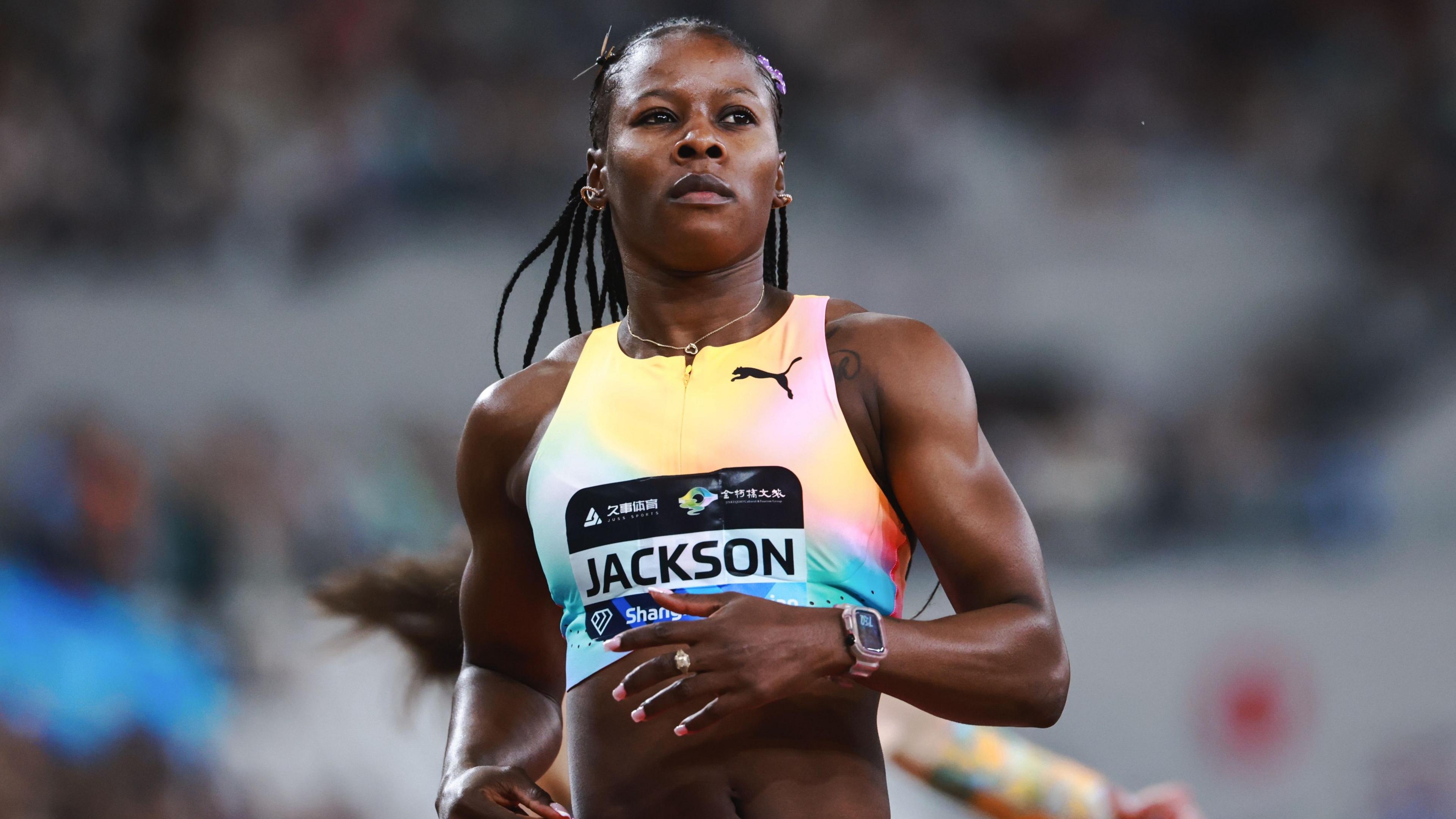 Shericka Jackson during the Diamond League meeting on 16 May.