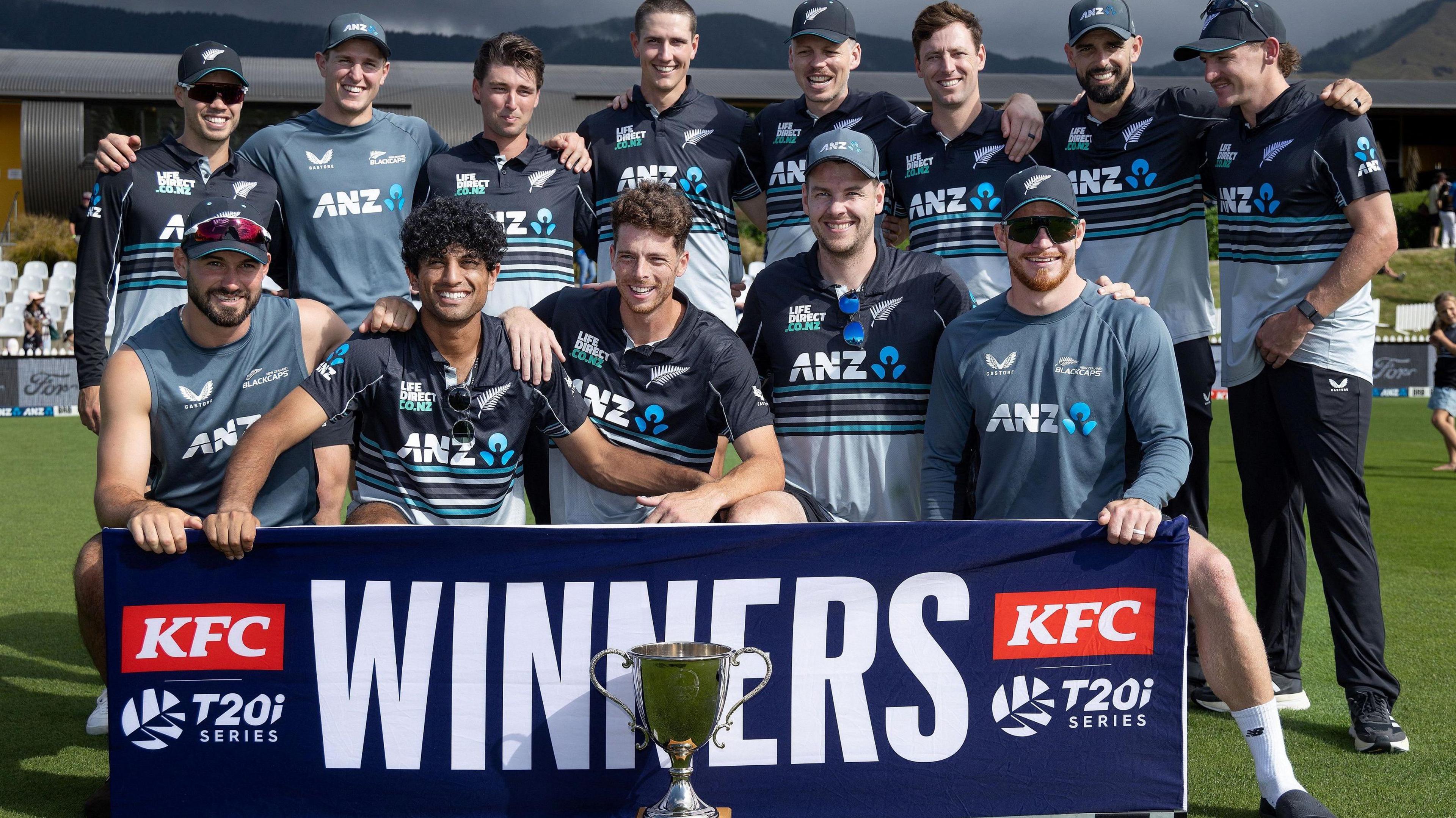 New Zealand with the T20 series trophy