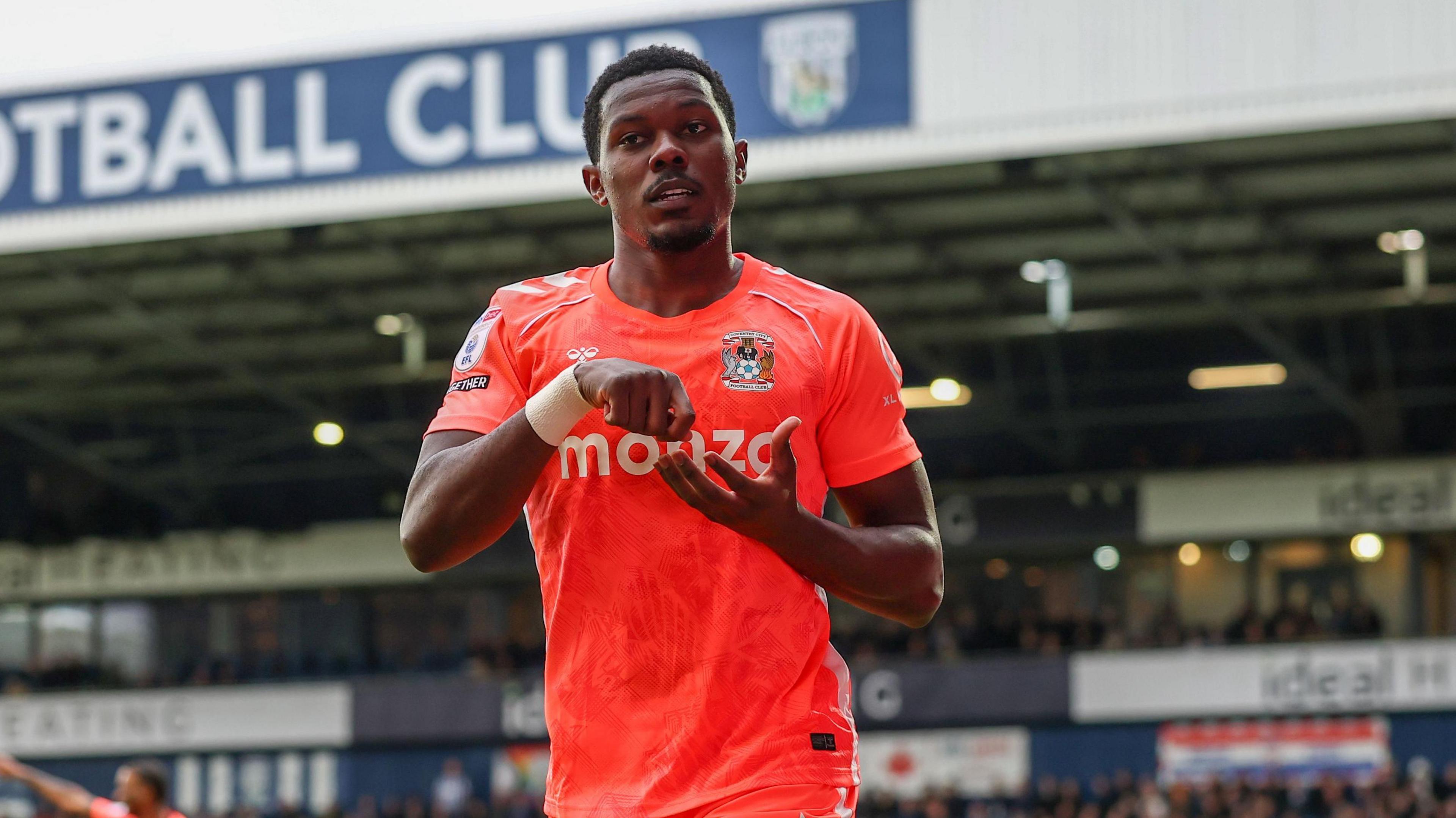 Ephron Mason-Clark celebrates his opener for Coventry City at West Brom