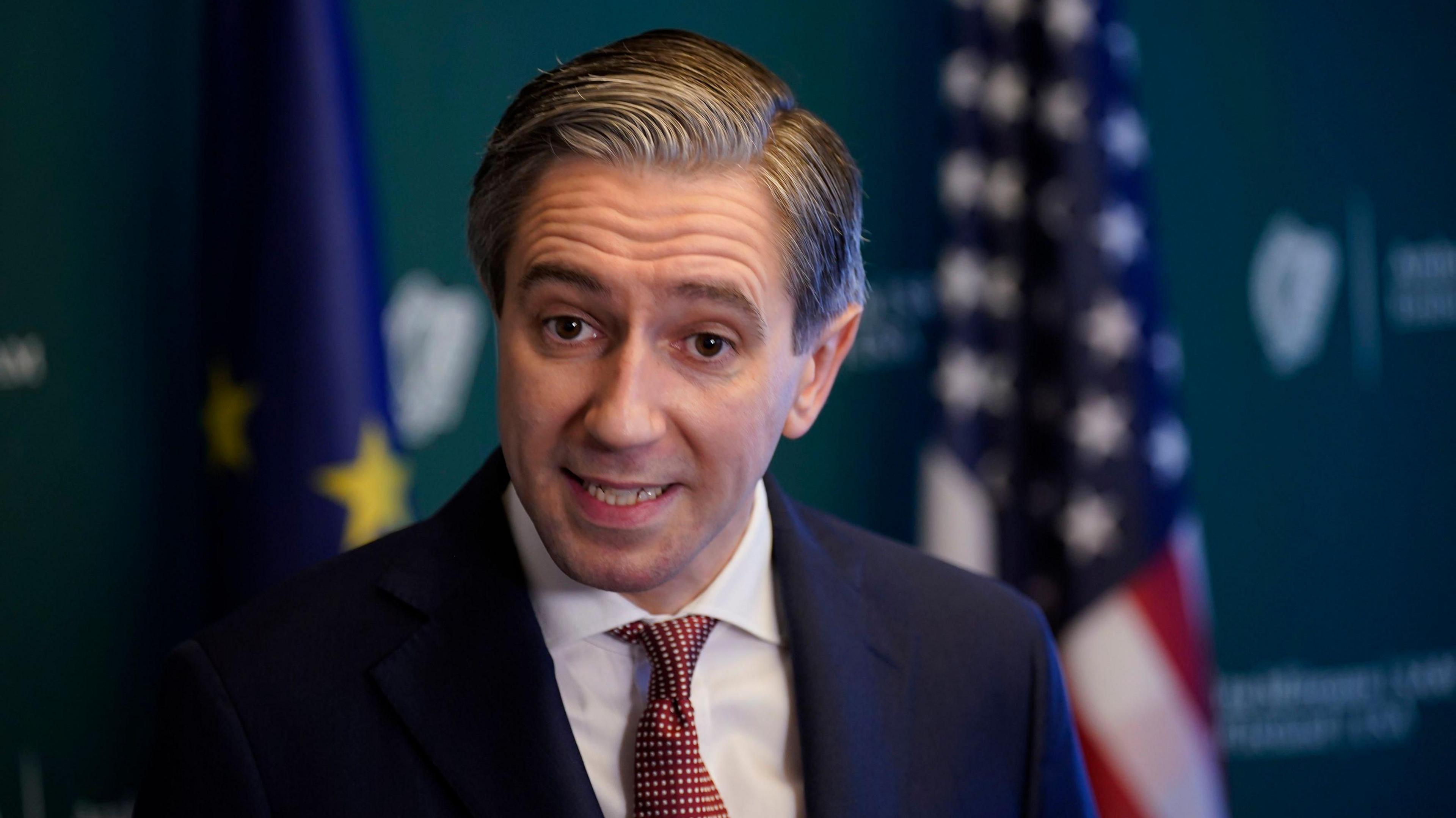 Taoiseach Simon Harris speaks to the media during a press conference at DuPont Circle Hotel, in Washington DC, US. Picture date: Wednesday October 9, 2024. 