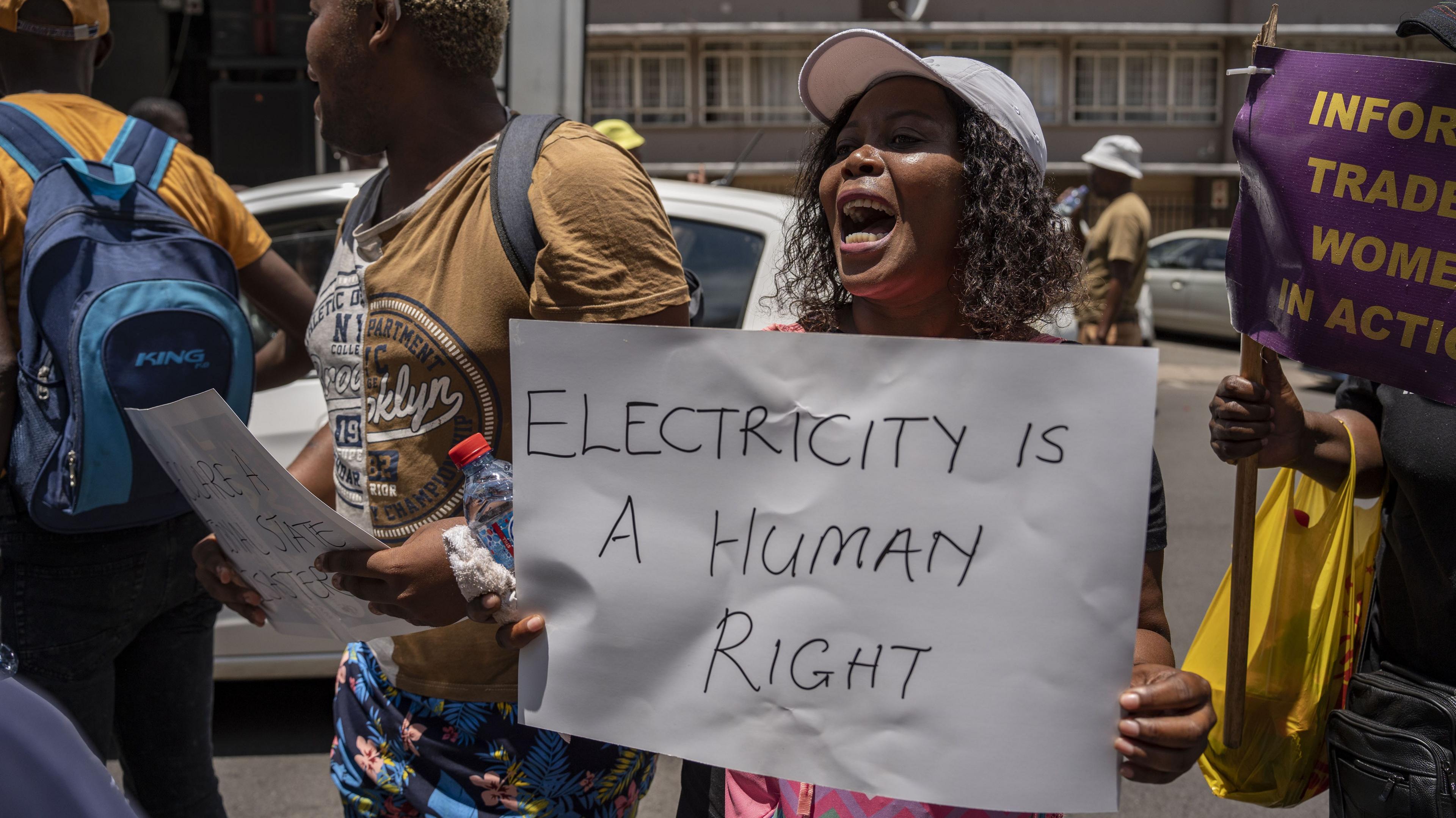 Demonstrators protest against the recent electricity crisis in Pretoria, South Africa, in 2023