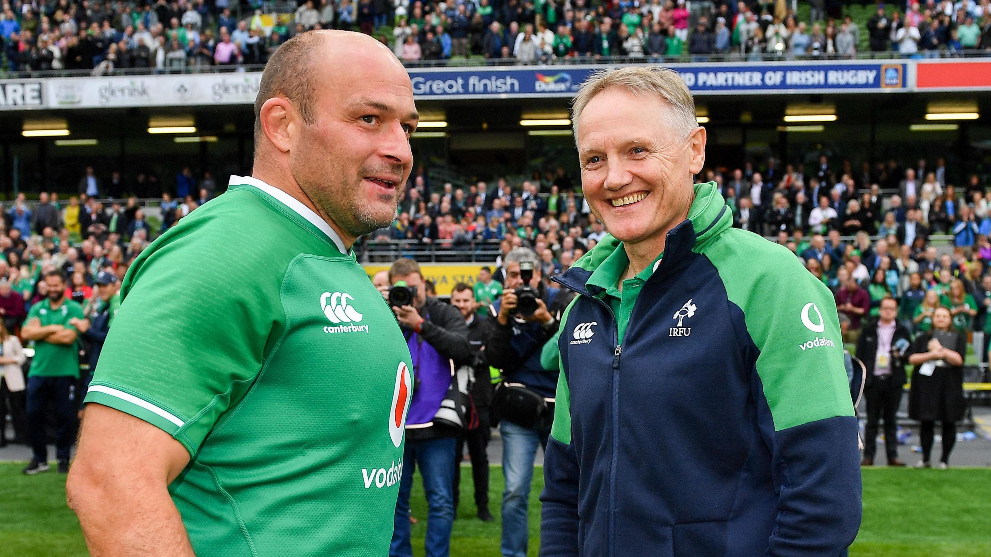 Rory Best and Joe Schmidt in conversation after an Ireland game