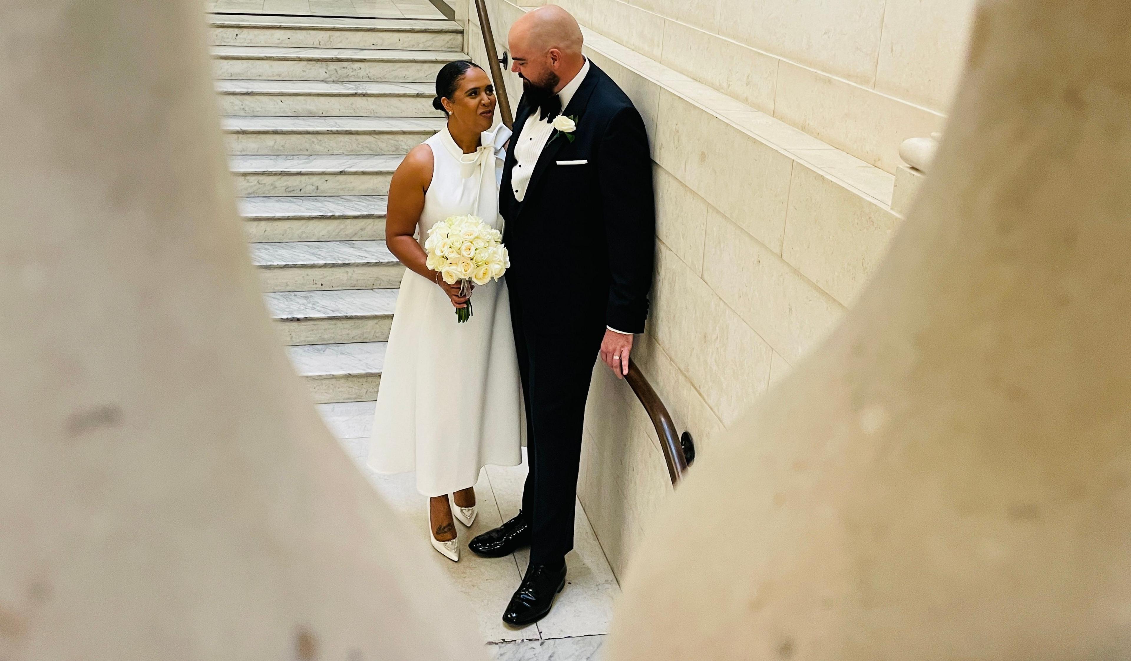 Shona Mitchell and Kenny Price after the ceremony pose for a photograph