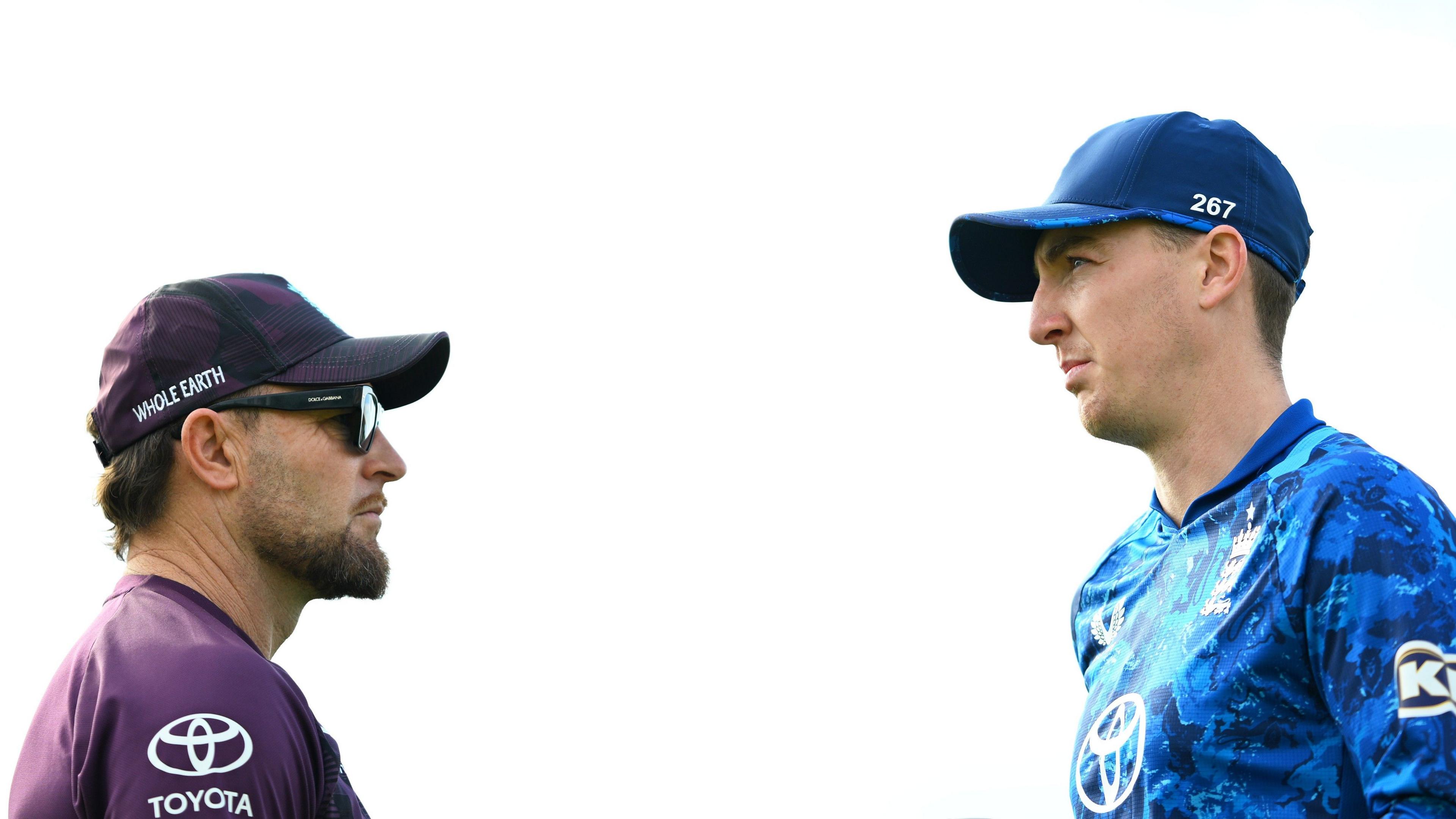 Brendon McCullum and Harry Brook look past each other