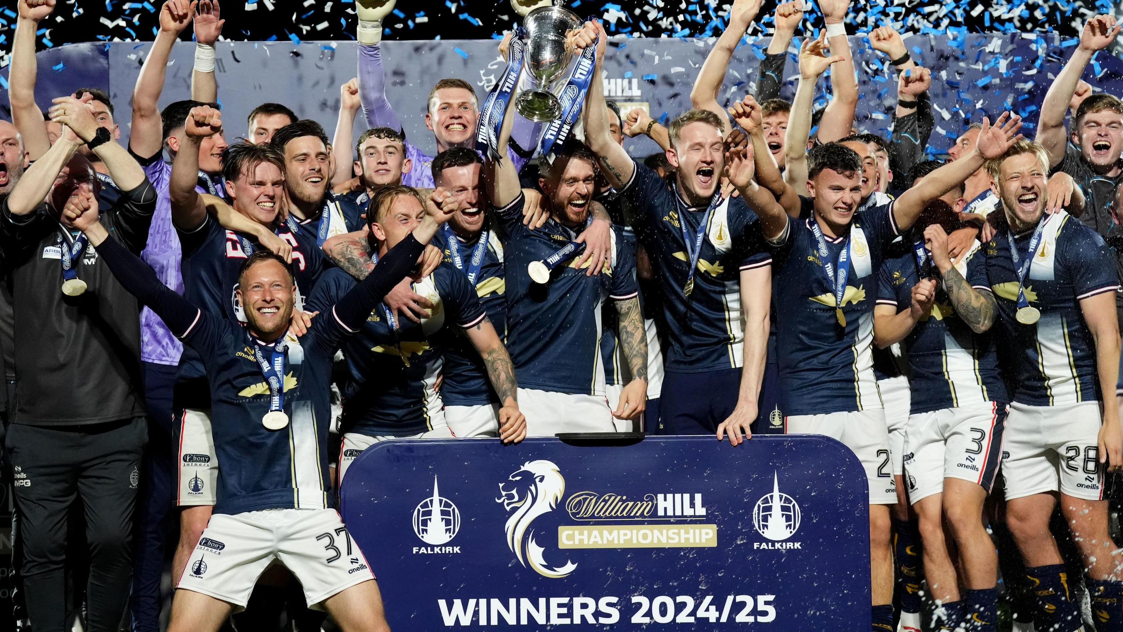 Falkirk celebrate with the Championship trophy