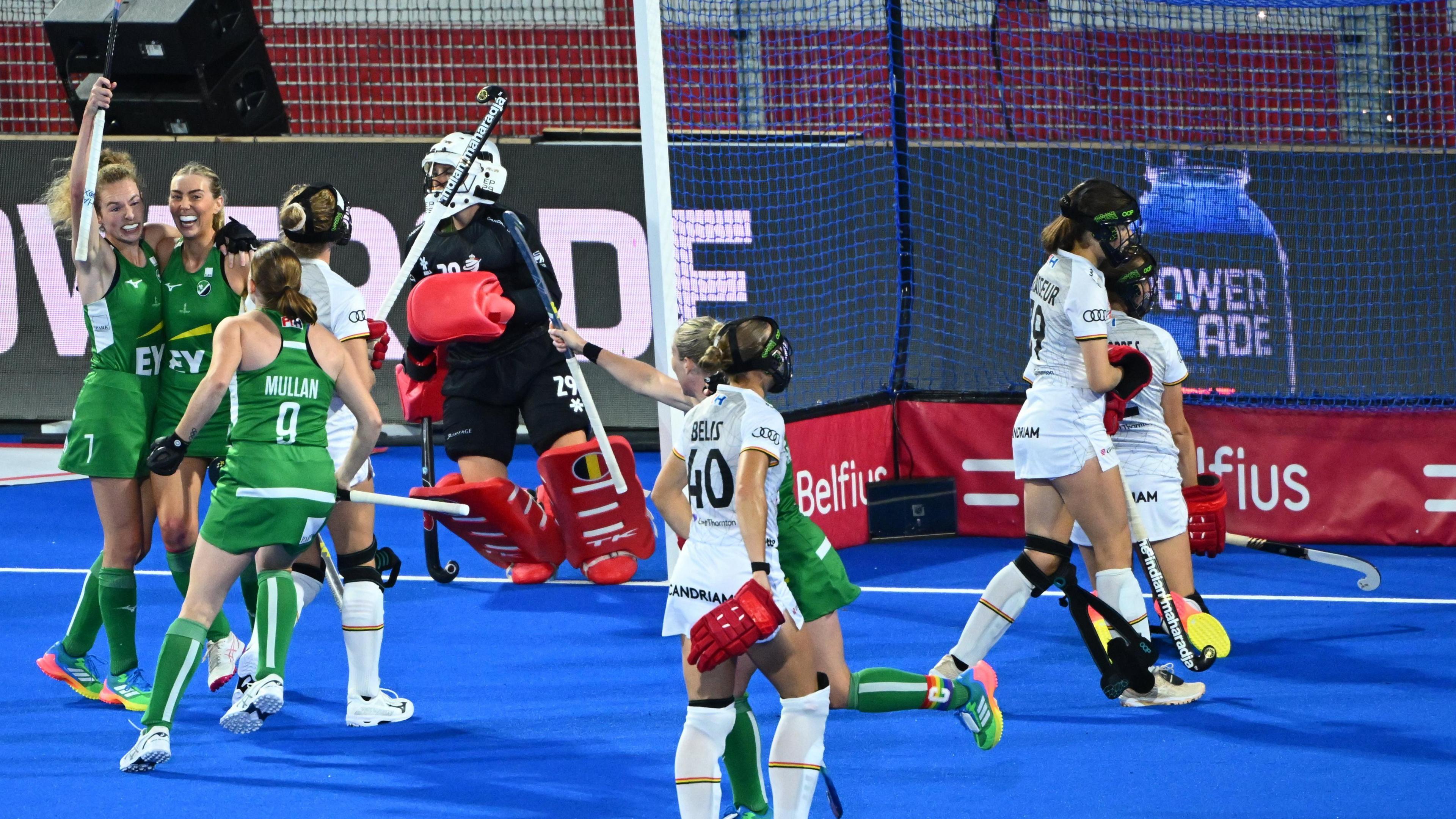 Ireland celebrate taking the lead against Belgium