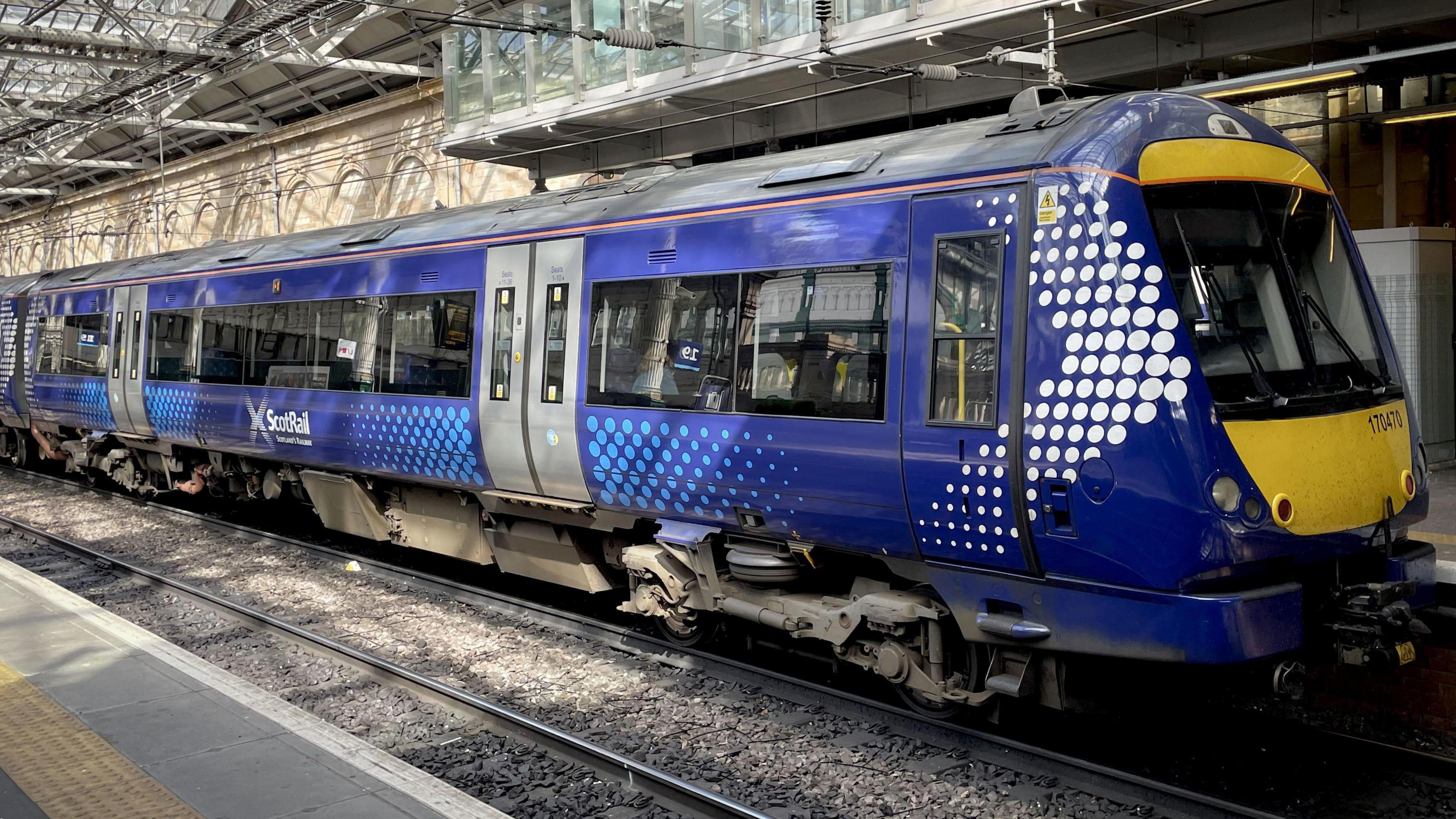 A ScotRail train at its station