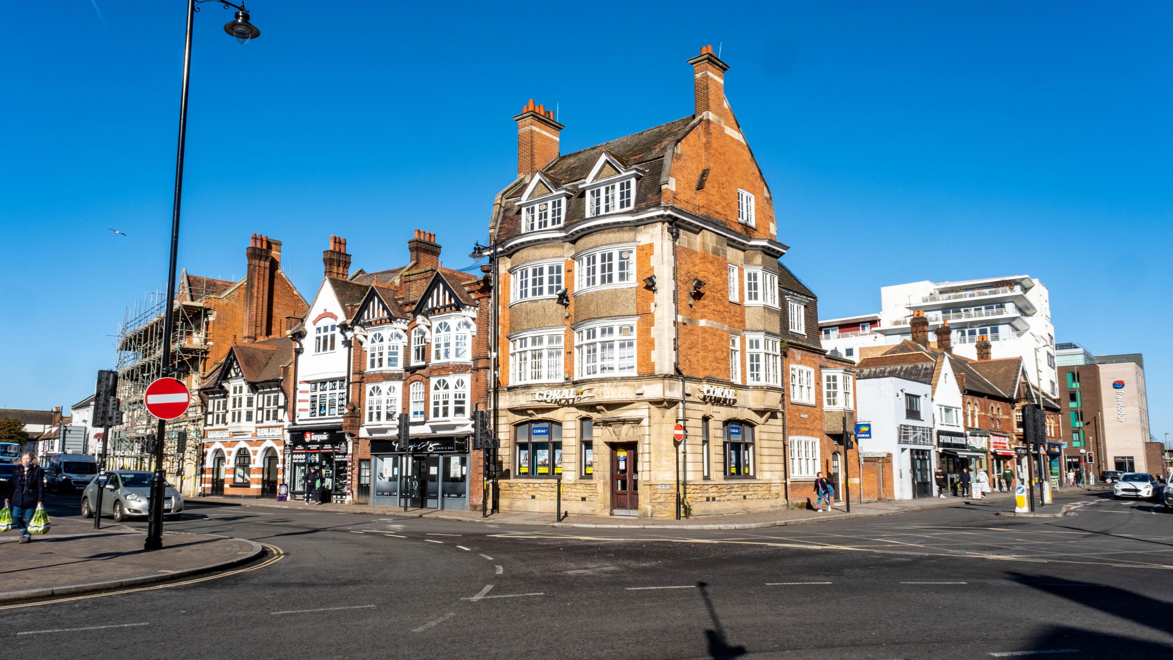 Epsom town centre on a sunny day.